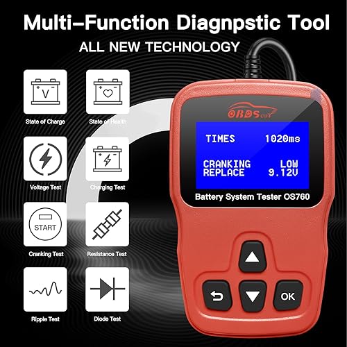 Miniatura 2 de OS760 12V Probador de batería de coche Automotriz 100-2000 CCA Probador de carga de batería de arranque automático Herramienta de escaneo Analizador