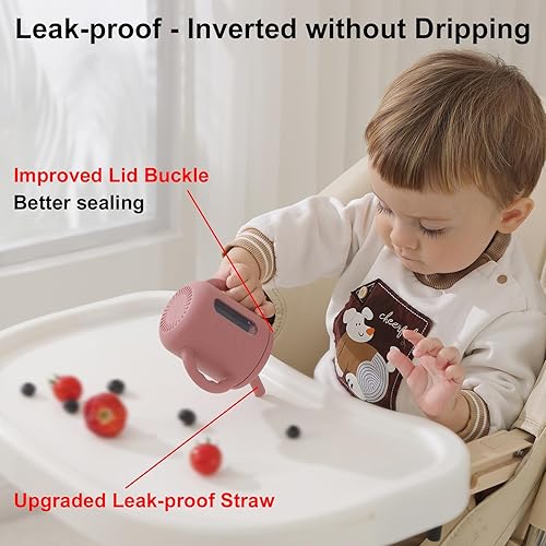 Miniatura 4 de Seposeve Paquete de 2 vasos de silicona para beber, a prueba de fugas, para bebés de 6 a 12 meses, a prueba de derrames, con popote de 1 a 3 años,
