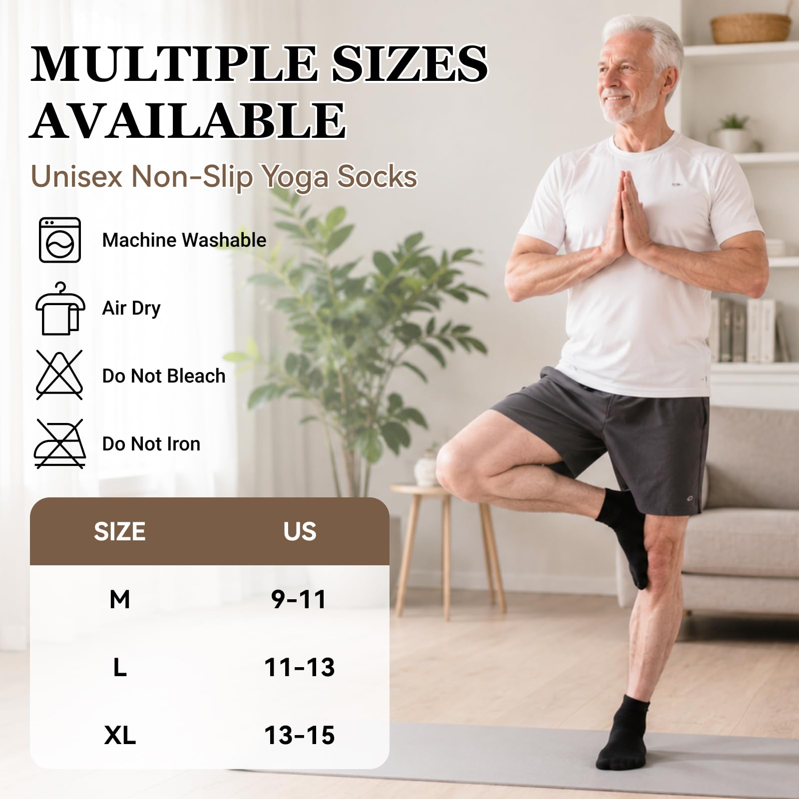 ZAKASA Calcetines antideslizantes para hombre: calcetines antideslizantes para ancianos, hospitales, yoga, pilates