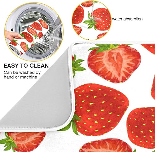 Miniatura 2 de Tapete de secado de platos para encimera de cocina, fresas de verano, ultra absorbente, reversible, de microfibra, resistente al calor, 18 x 24
