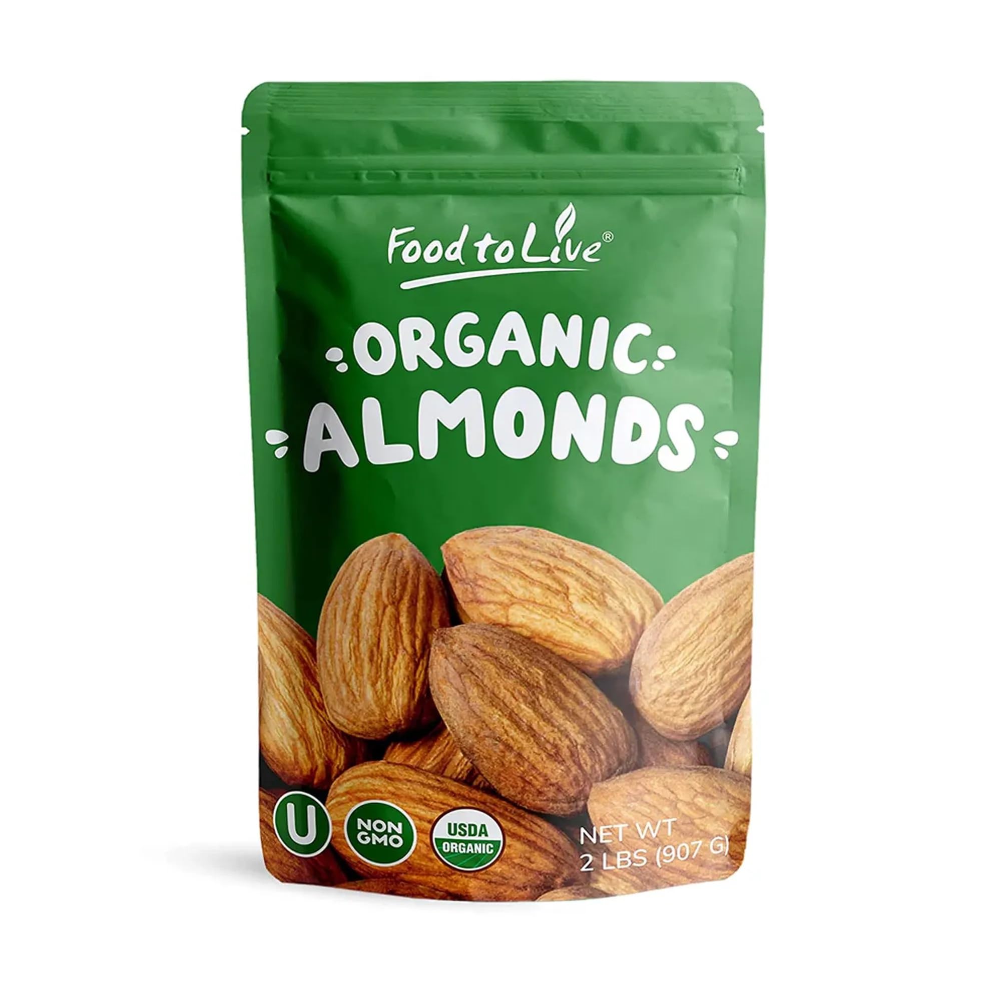 Amazon.com : Food to Live - Organic Imported Raw Almonds, 2 Pounds Non-GMO, Whole, Raw, No Shell, Unpasteurized, Unsalted, Vegan, Kosher, Bulk. : Grocery & Gourmet Food