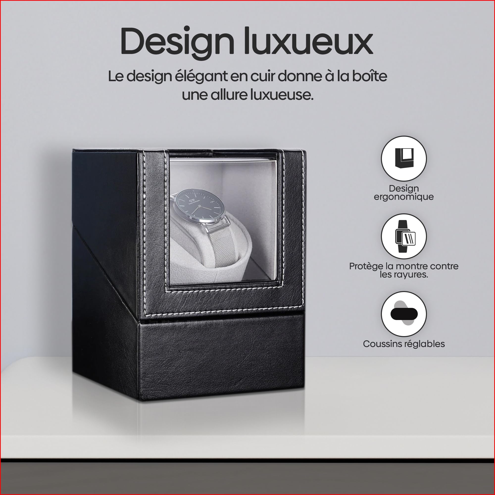 Olvy Remontoir Montre Automatique, Boîte de Remontoir de Montre, Watch Winder, Moteur Extrêmement Silencieux, Coussin de Montre Flexible