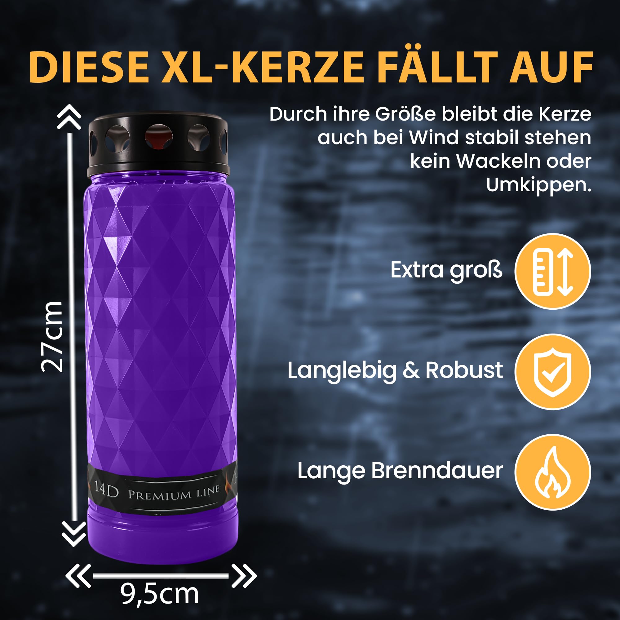 8x Grabkerzen mit 14 Tagen Brenndauer - windgeschützte Zweiwochenbrenner als Trauerkerze & Grablicht in Lila/Violett Gedenkkerzen mit Deckel & stabilem Stand für stilvolle Grabbeleuchtung