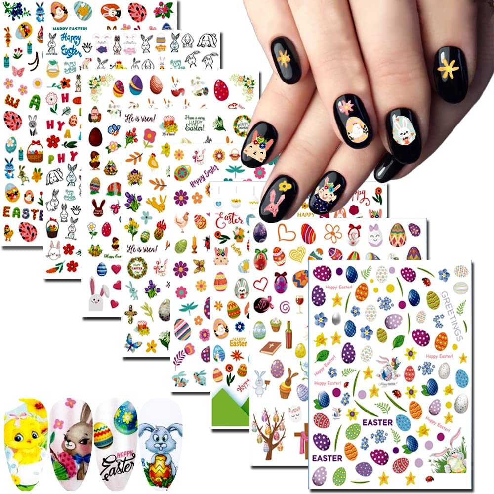 Amazon.com: Easter Nail Art Stickers - 8 Sheets Easter Bunny Eggs Nail  Decal Self-Adhesive Nail Art Decorate 3D Funny Bunny Eggs Chick Rabbits  Flower Nail Design for Women Girls Kids Manicure Tips… :