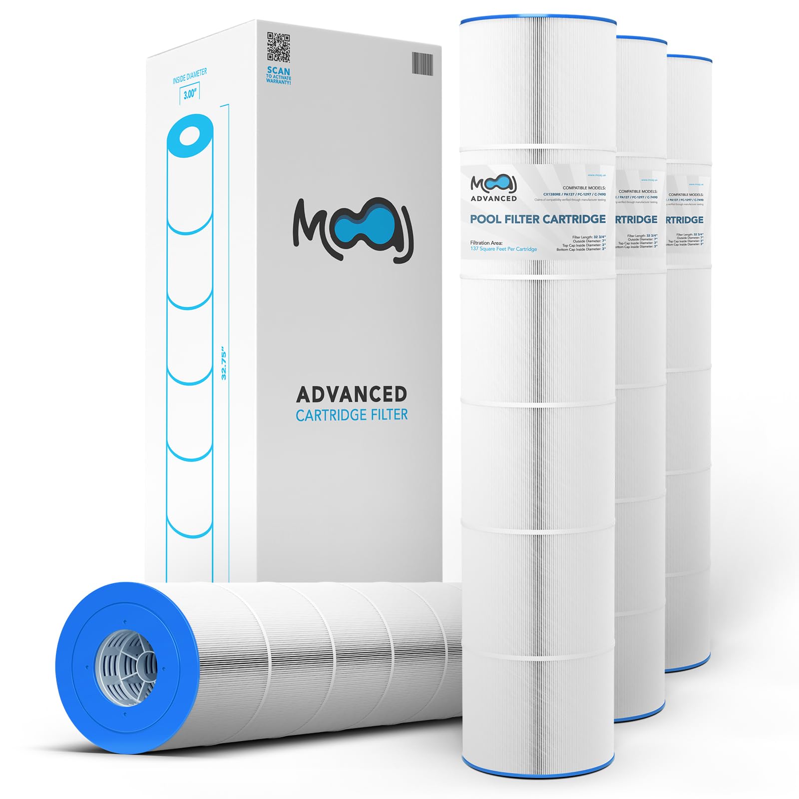 MOAJ Advanced Pool Filter 4-Pack Replaces Hayward CX1380RE, StarClear C-5500, SwimClear C-5520, PA137-4, Unicel C-7490, FC-1297, FC-6455 32 3/4