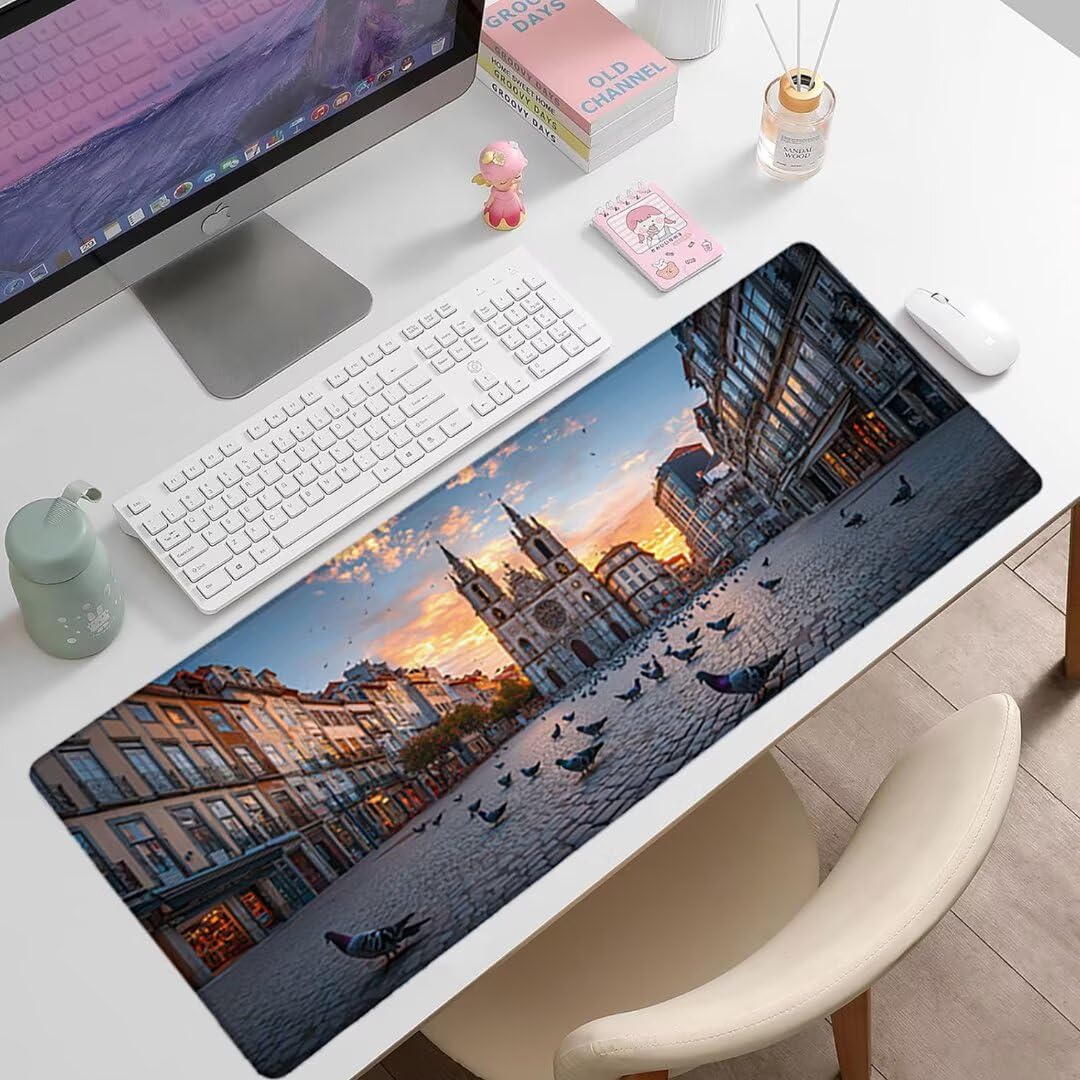 Nowoczesna podkładka pod mysz XXL - 1400x600x3mm - krajobraz duża mata na biurko z przeszytymi krawędziami wodoodporna antypoślizgowa do komputera, przenośna poprawia precyzję i szybkość -36754