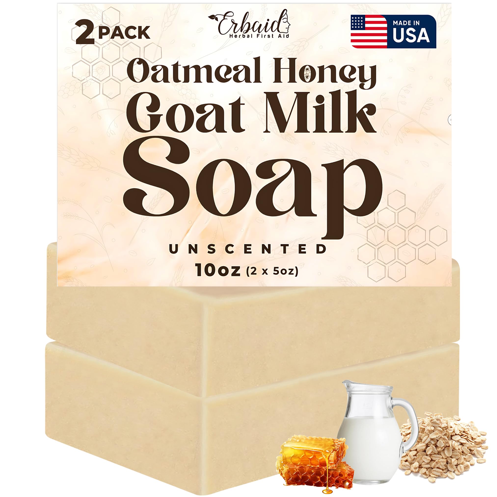 Oatmeal Soap – Natural Oatmeal & Honey Goat Milk Soap Bar – Face & Body Wash for Eczema, Psoriasis, Dry, Itchy, Sensitive Skin Relief – Unscented Wash