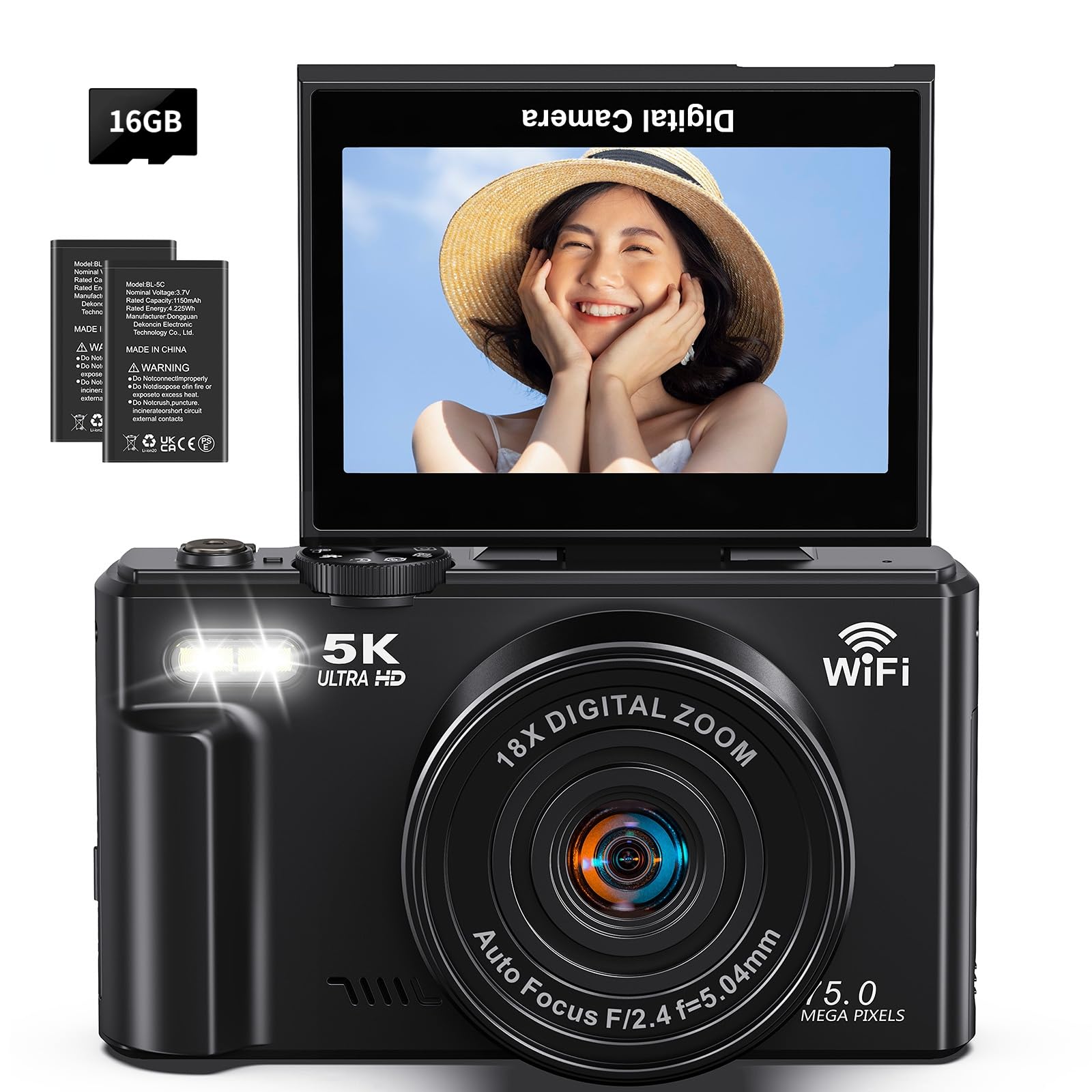 Amazon | デジタルカメラ 5K動画 7500万画素 ブラック | WIFI転送機能