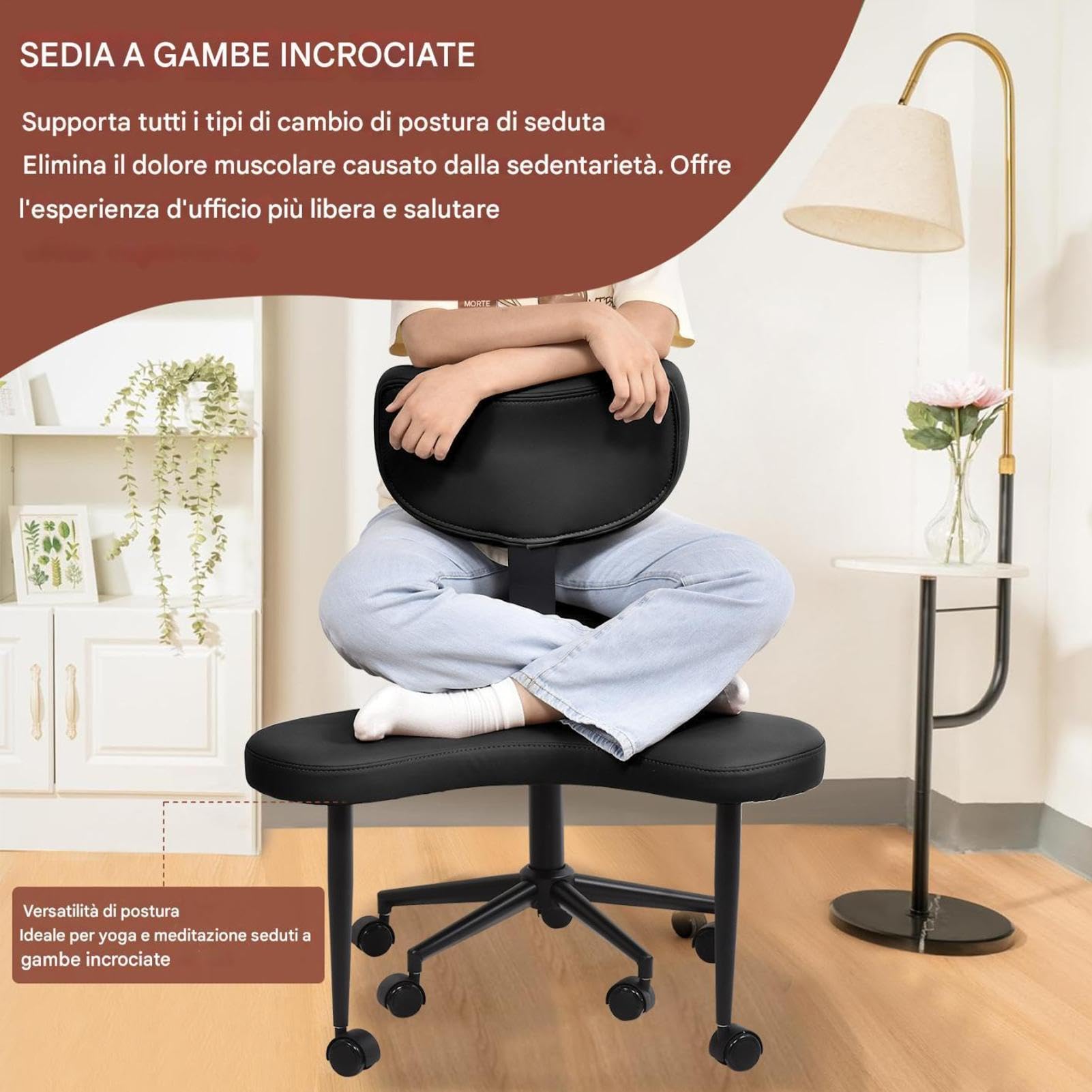 Sedia Da Meditazione, Sedia Da Ufficio Con Gambe Incrociate E Ruote, Regolabile In Altezza,Con Supporto Lombare,adatta A chis Lavora In Ufficio Per Lunghi Periodi, Adulti Attivi E Appassionati Di Yoga