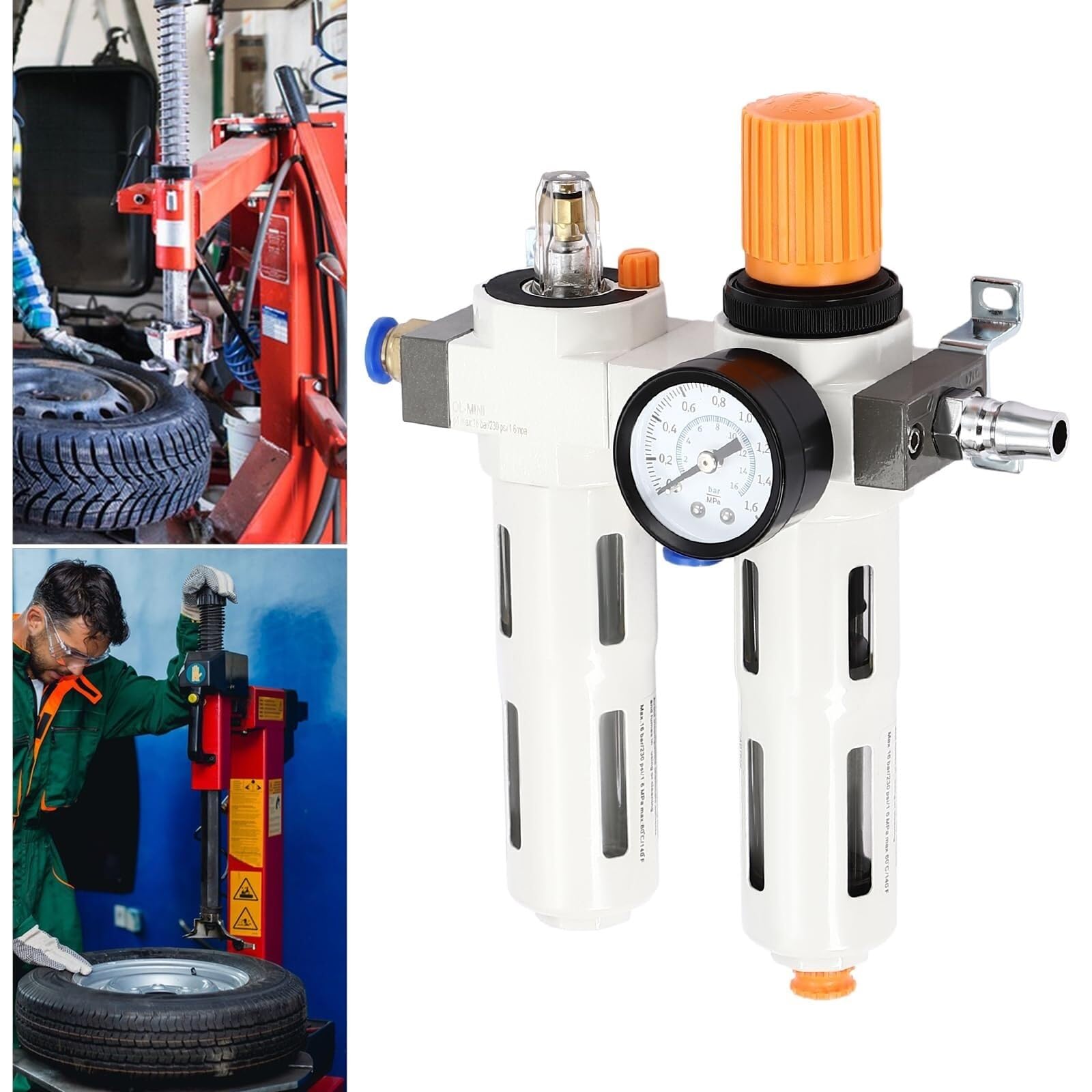 Separador de agua y aceite con compresor de aire Piezas de la máquina cambiadora de neumáticos Presionador de aire Separador de agua y aceite con manómetro Regulador Filtro de trampa Cambiador de neum
