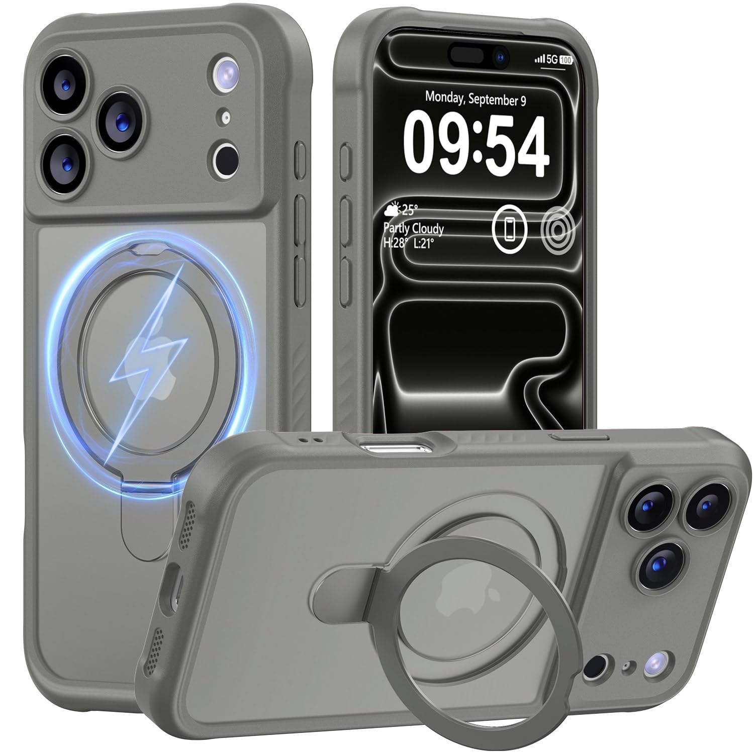 MOCCA Magnetic for iPhone 17 Pro Case with Stand,Titanium Gray