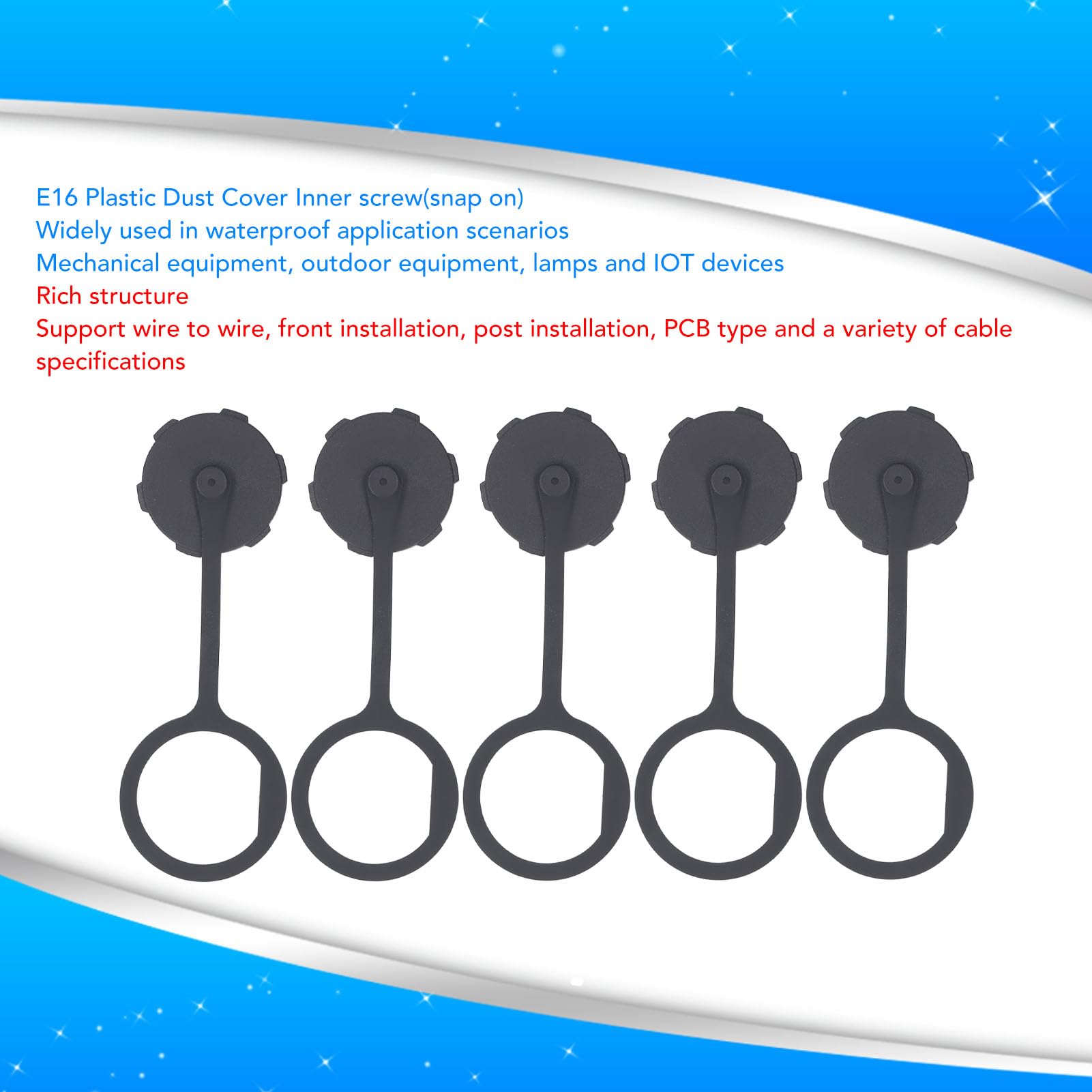 5Pcs USB Connector Dust Cover E16 Plastic Female Cap Inner Screw Thread with TPU Chain Tape for Mechanical Equipment