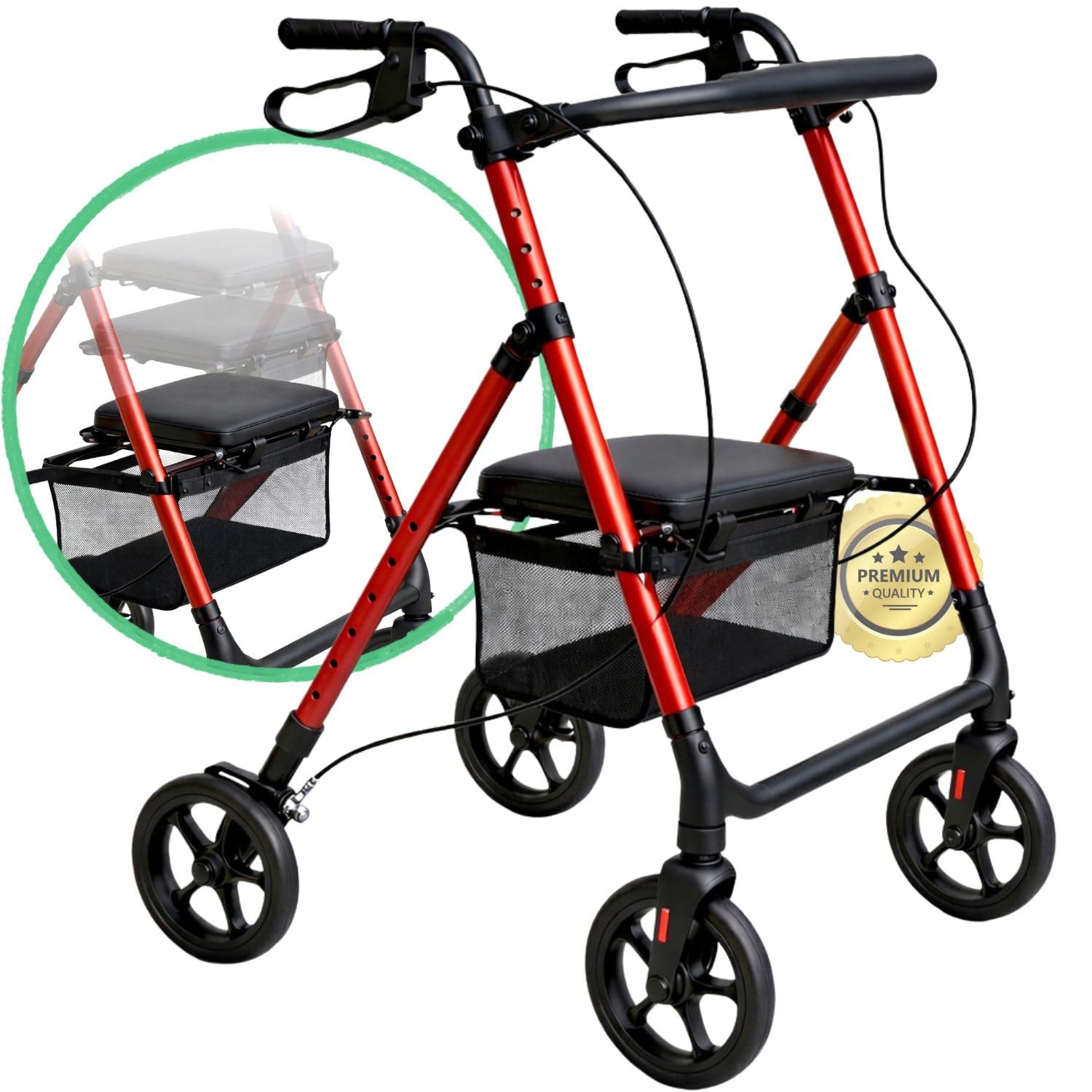 OrtoPrime Andador para Ancianos ASIENTO ALTURA REGULABLE Andador Adultos con Cesta Andadores Adultos PLEGABLE - Andador con asiento Tacataca Ancianos - Caminador Personas Mayores ROLLATOR 4 Ruedas
