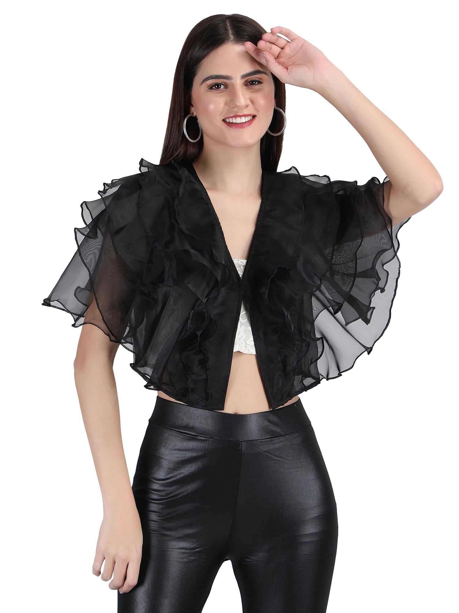 aol Layered/Ruffled Sheer Shrug with Hook in Front-picture-11