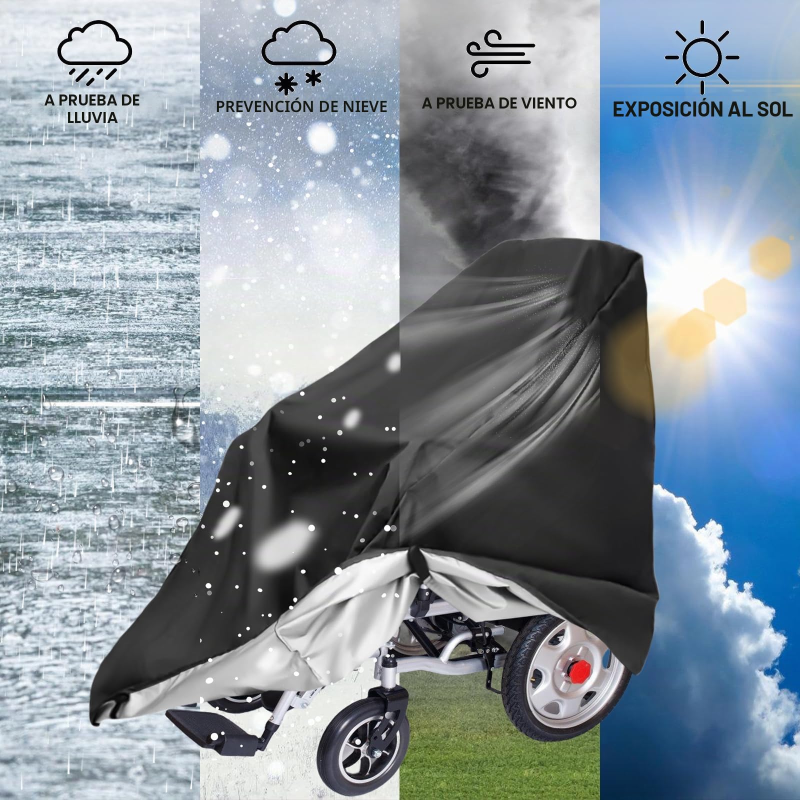 Cubierta impermeable para ruedas de bicicleta de ruedas, 210D Oxford a prueba de polvo, plegable, negra, cubierta para silla de ruedas para la mayoría de andadores (S-115 cm x 65 x 90 cm)