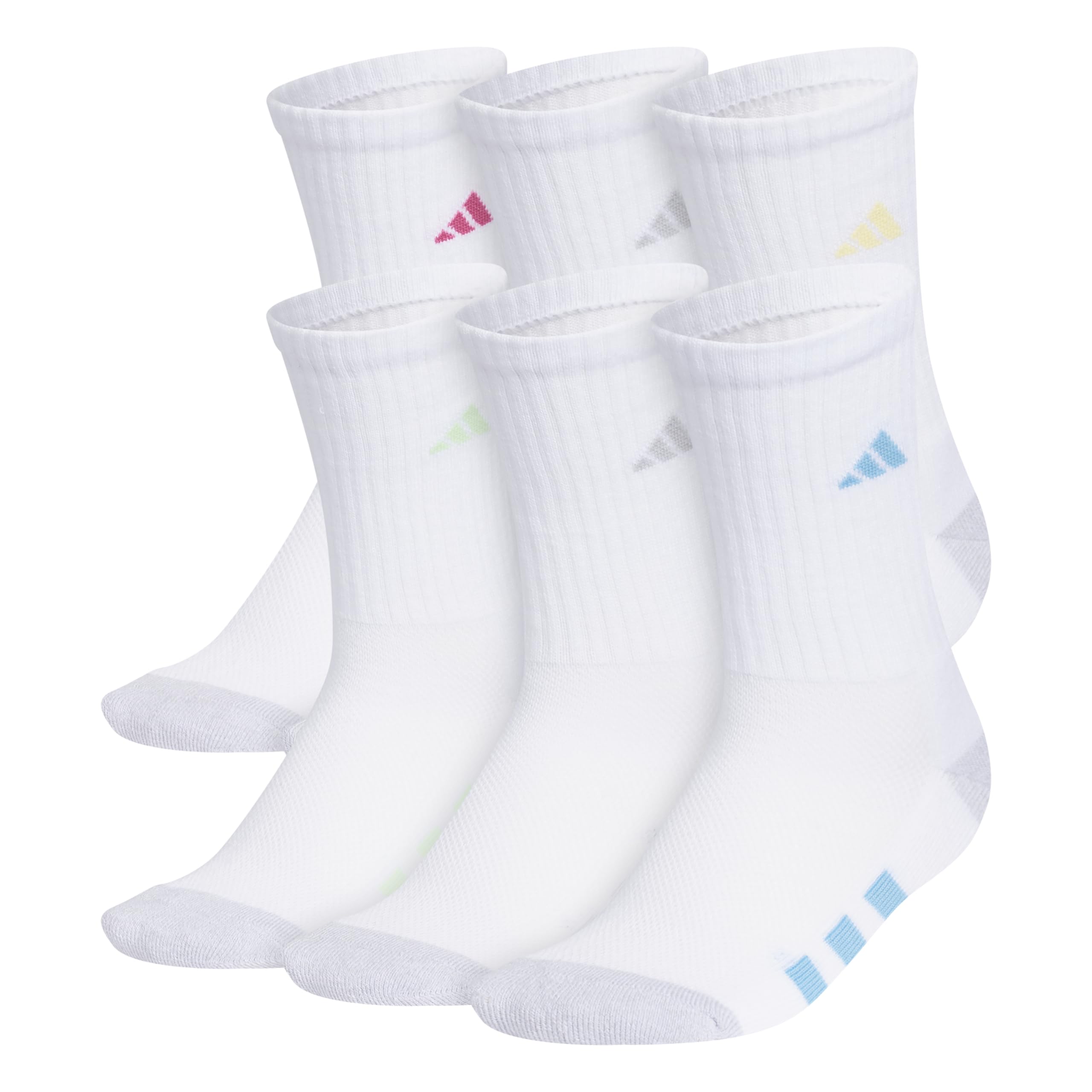 adidas Unisex Kids Crew Socks for Boys and Girls Youth (6-pack) Athletic Cushioned and Comfortable, Tall Mid-calf