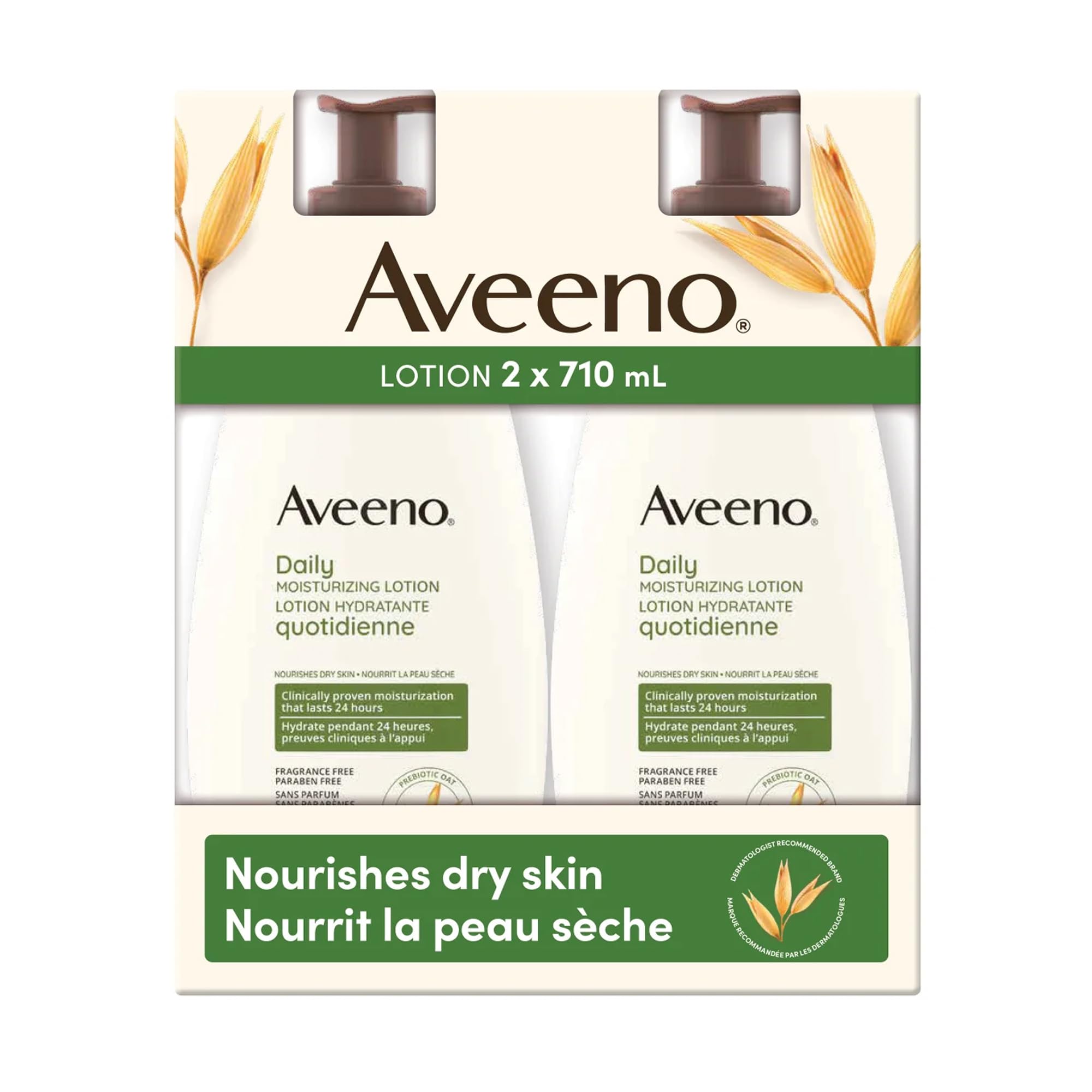 Daily Moisturizing Lotion With Soothing Oat, 710ml (Pack of 2) | Clinically Proven to Nourish & Protect Dry Skin | Fragrance-Free Body Lotion