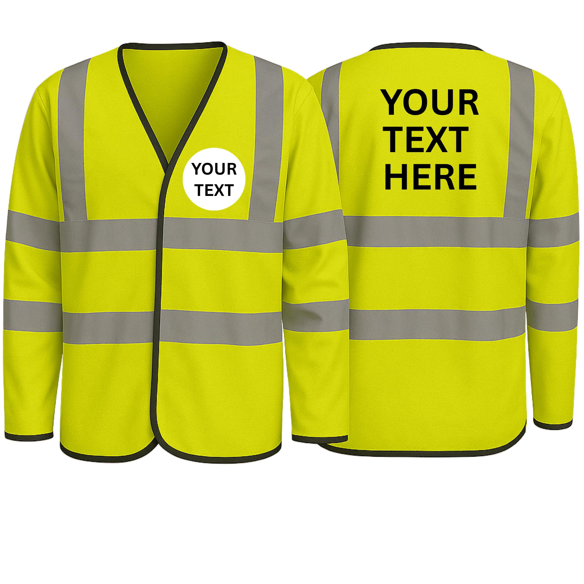 Step Ahead Personalised Hi Vis Long Sleeve Vest Custom Print High Visibility Safety Waistcoat with Reflective Vinyl Banding, Add Text on Front & Back, Men & Women Hi-Vis Vest (YELLOW, XXL)