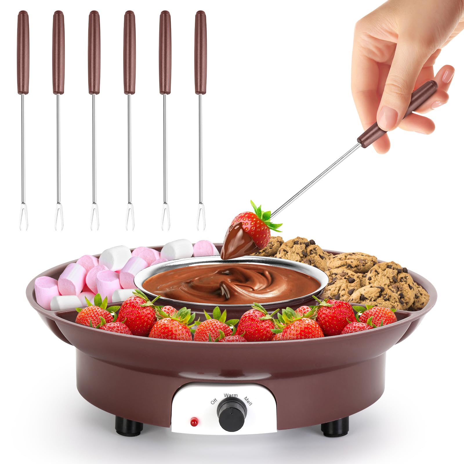 10oz MINI Electric Chocolate Melting Pot, Melting Fondue Set with 6PCS Forks, Cute Chocolate Fondue Fountain, Warmer Machine for Milk Chocolate, Cheese, Butter, Candy (Coffee)