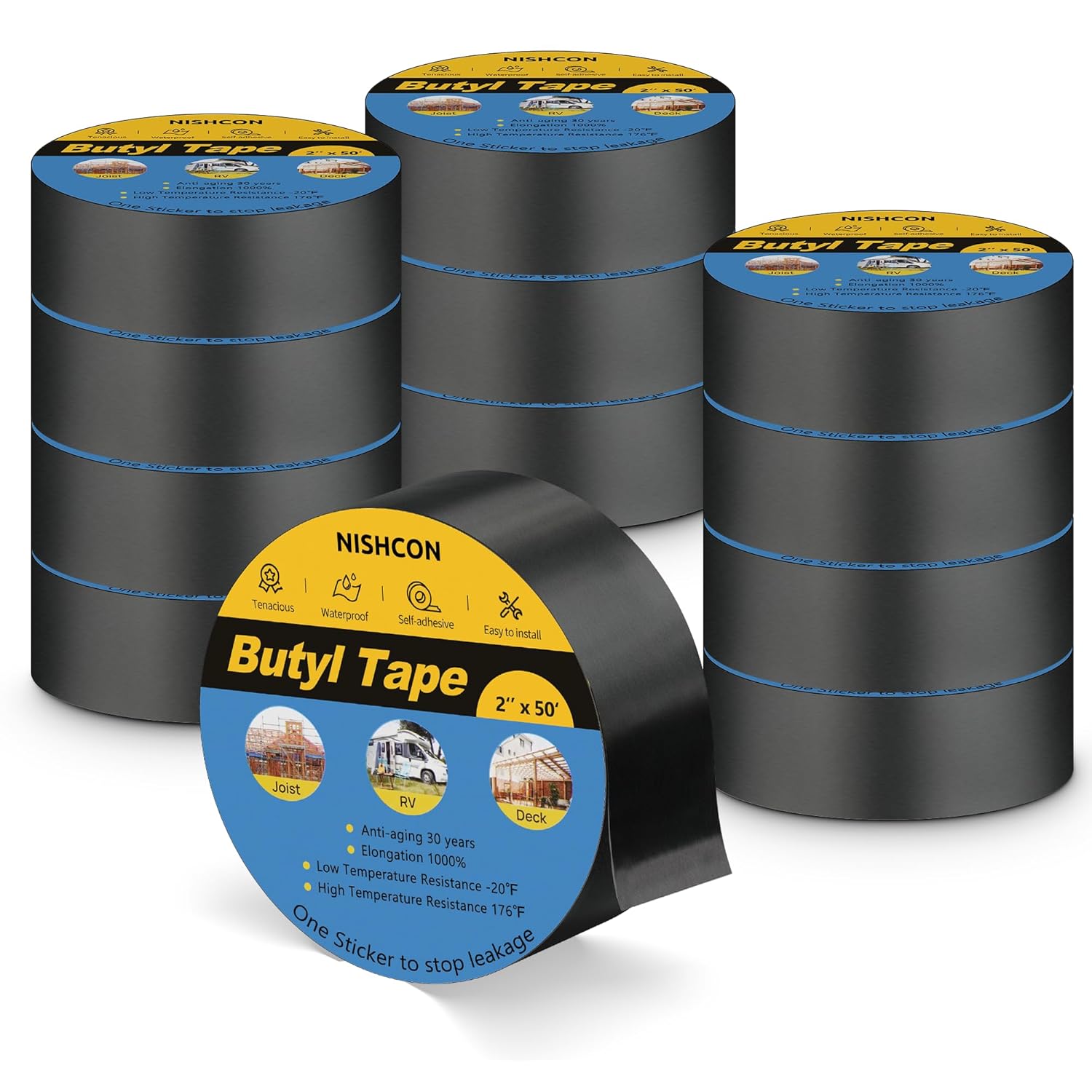 Butyl sealant tape for deck joists, 2" x 50' (12 rolls) – waterproof