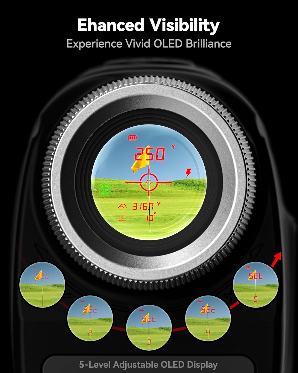 REDTIGER OLED Range Finder Golf with Slope, 1200 Yards Laser Rangefinder Golfing, 7X Magnification Range Finder Golf Magnetic, Flag Lock Vibration & Rechargeable - Image 3