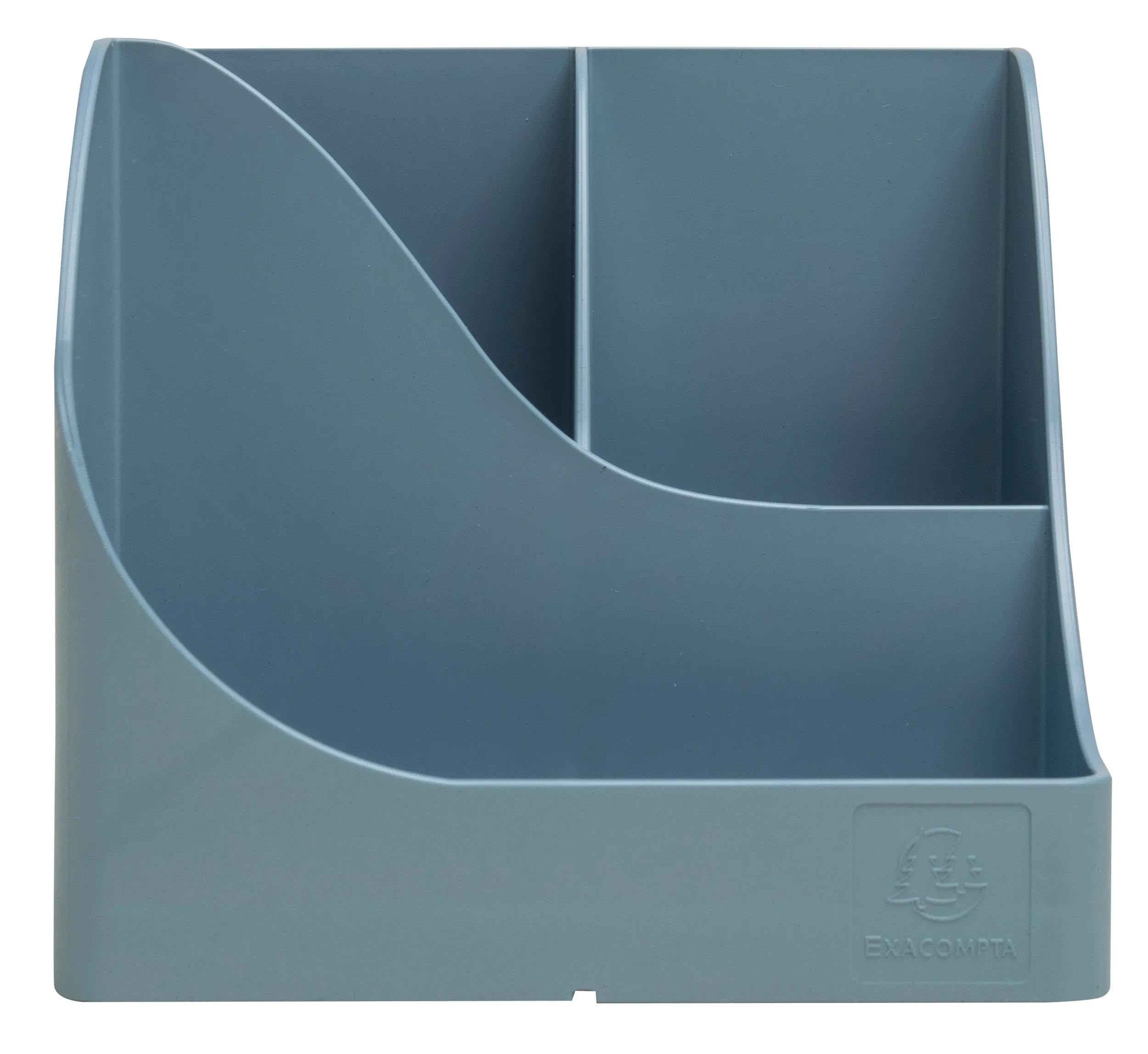 EXACOMPTA - SKU #69570D - 1 Pen Wave Autentik pen holder blue grey - with 5 compartments - 4 high compartments for large utensils and 1 bottom compartment for small utensils