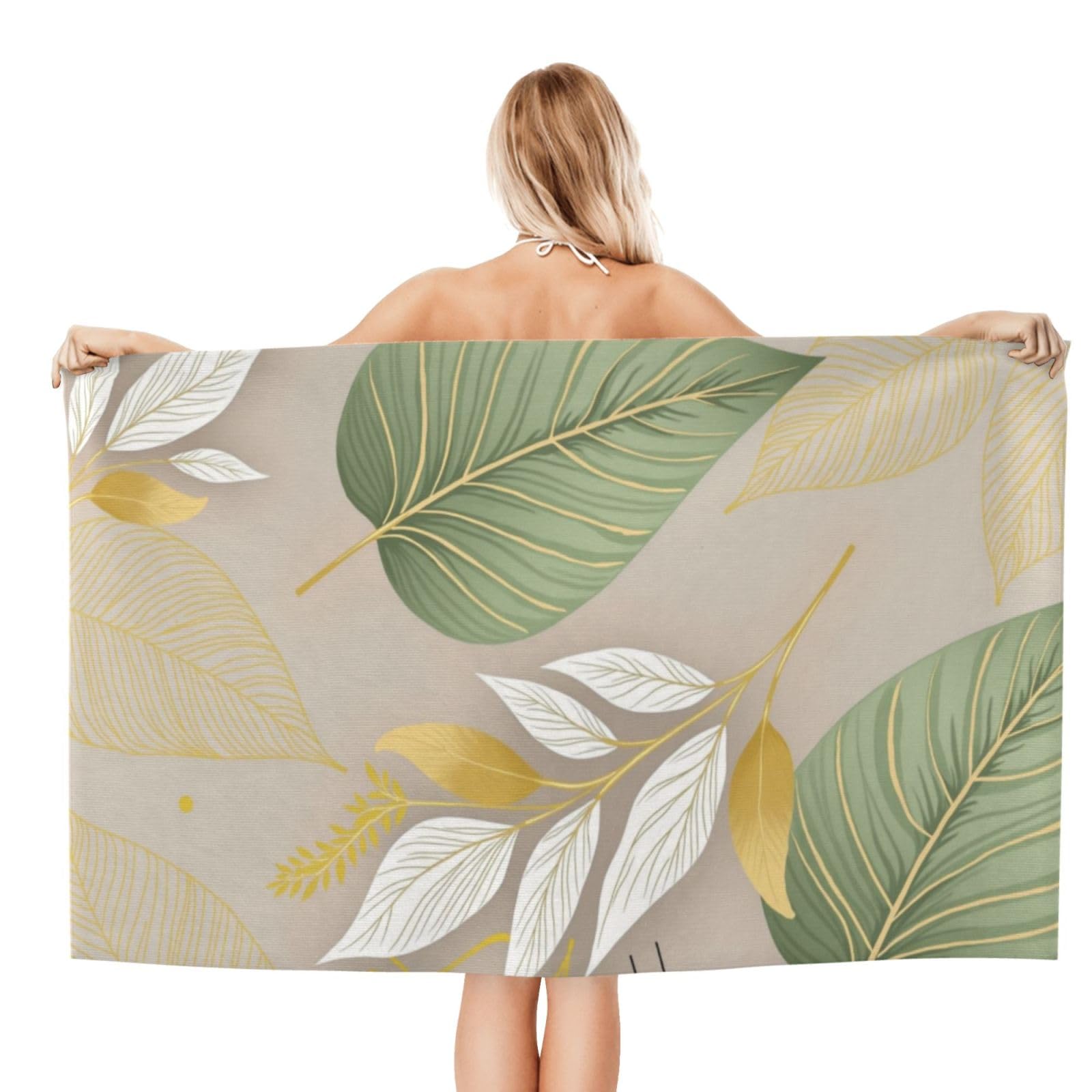 Anceky Beach Towel for Women, Elegant Leaf Sand-Free Microfiber Ultra Soft Lightweight Bath Towels for Outdoor Bathroom Swimming 32"X52"