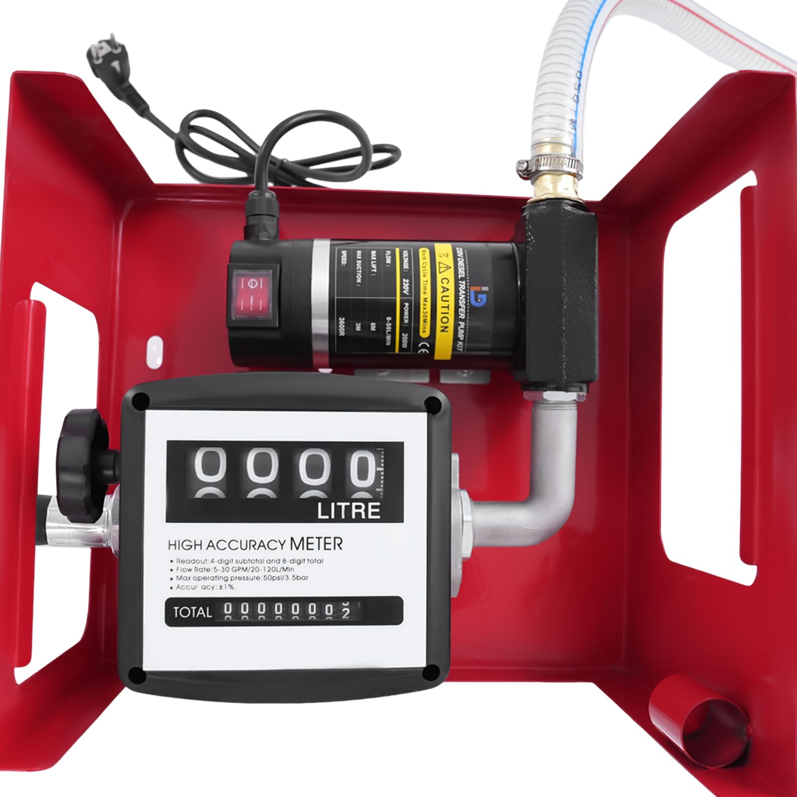 Dieselpumpe 230V Kraftstoffpumpe Absaugpumpe, 200W Heizölpumpe 50L/Min Selbstansaugend Automatik-Zapfpistole, Professionelle Dieselpumpe mit Automatik Pistole, 4m Schlauch