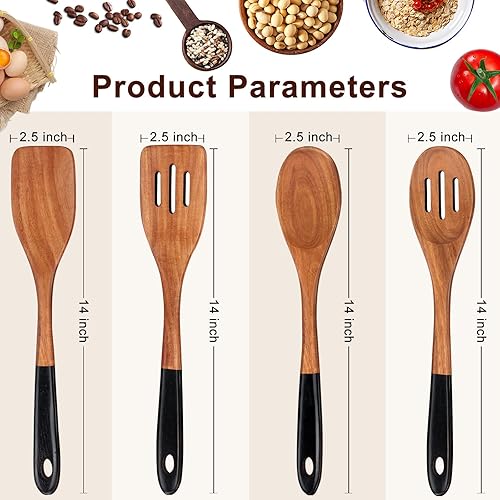 Miniatura 7 de Juego de cucharas de madera grandes de 14 pulgadas para utensilios de cocina, espátula de madera de acacia, cuchara ranurada, el mejor utensilio de