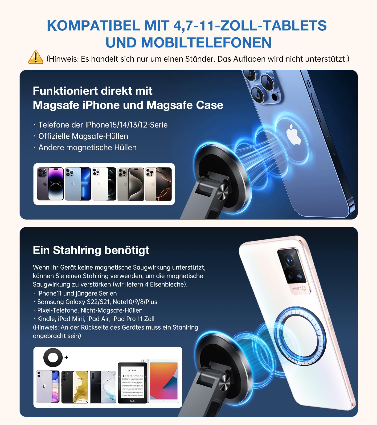 Soporte Magnético para Tabletas con Base Reforzada, Soporte de Escritorio Universal para Android/iPad, Ajustable para móviles Serie iPhone 12 al 16 para Viajes Mesa, Múltiples Ángulos