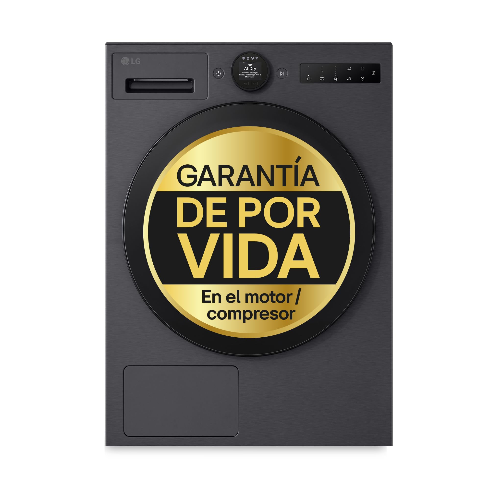 LG RHX7009TBB - Secadora con Inteligencia Artificial 9 kg, Bomba de Calor Dual Inverter, Eficiencia B, Serie 700, Tecnología AI Dry, Eco Hybrid, Conectividad Wi-Fi ThinQ, Acero Negro Mate