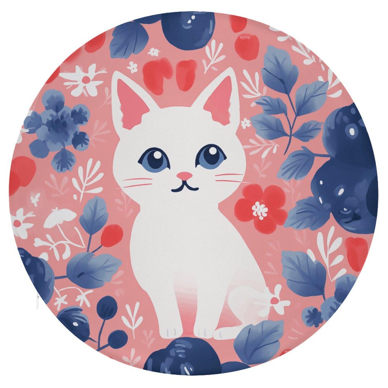 Wsoihfec Style Berry And Cat Seat Cushion Round Chair Pad
