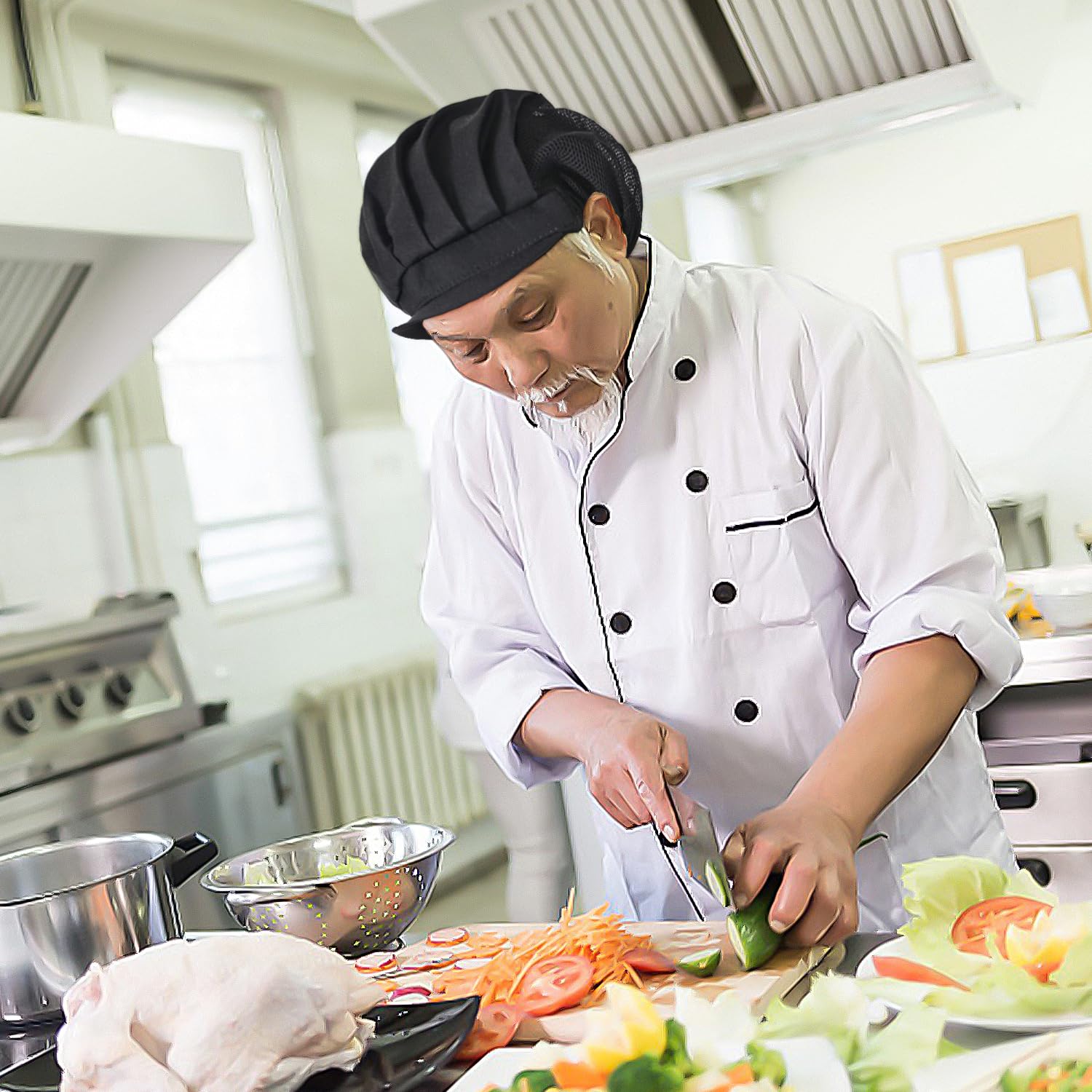 2 gorros de media malla de cocinero, gorro de chef ajustable, a prueba de polvo y humo de aceite, para catering, unisex, adecuado para cocina, restaurante, cocina, Negro , L