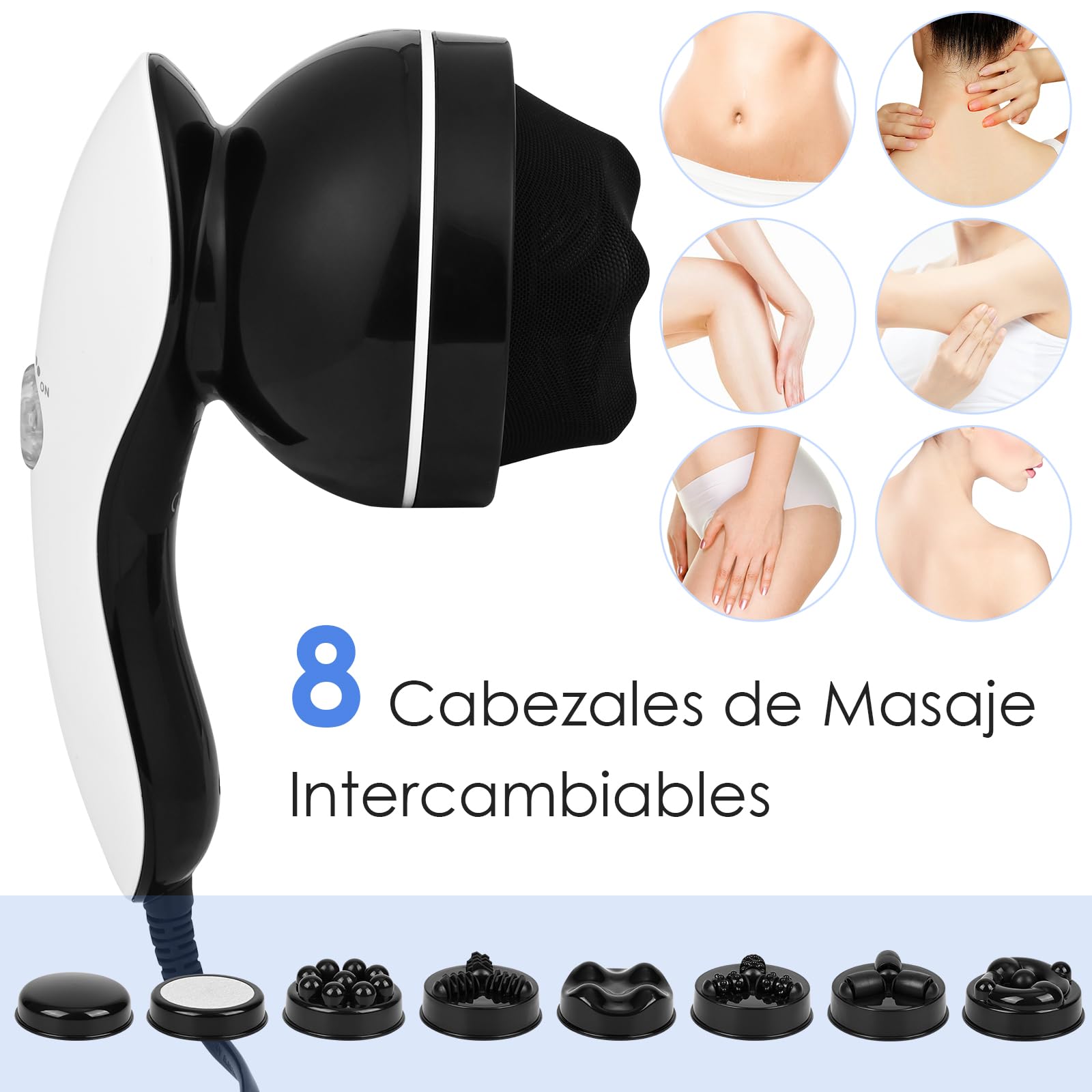 Masajeador Anticelulitico, Masajeador Anticelulitico Reductor con 8 Accesorios Intercambiables, Masaje de Celulitis para Cuello Hombro Cintura Abdomen Glúteos Piernas Masaje de Celulitis