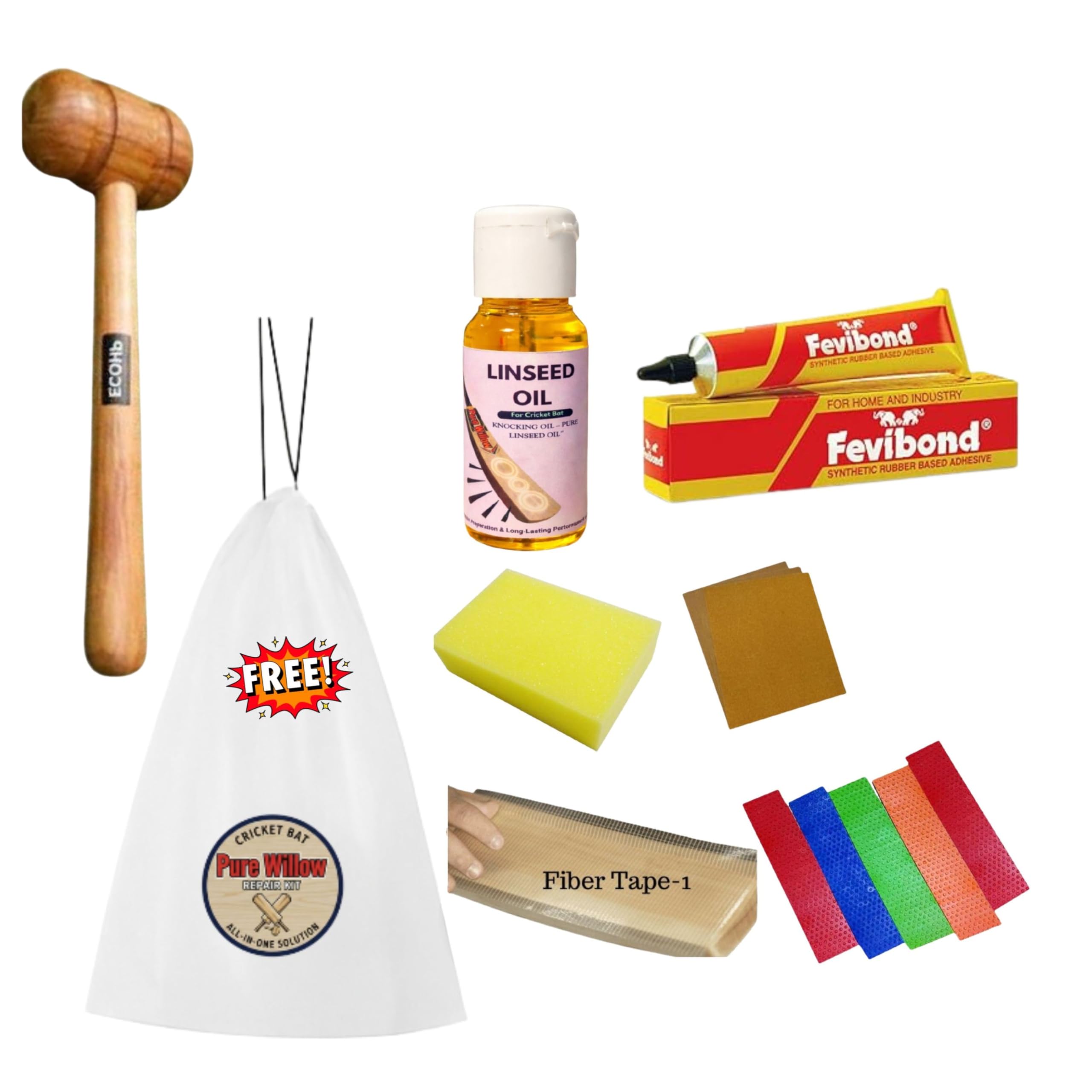 Complete Cricket Bat Repair & Maintenance Kit | Knocking Hammer, Linseed Oil, Aplicator, 5 Toeguard, FaveBond Adhesive, Fiber Tape & 2-Sandpaper | All-in-One Bat Care Combo (Pack of 7 Items)-image-40
