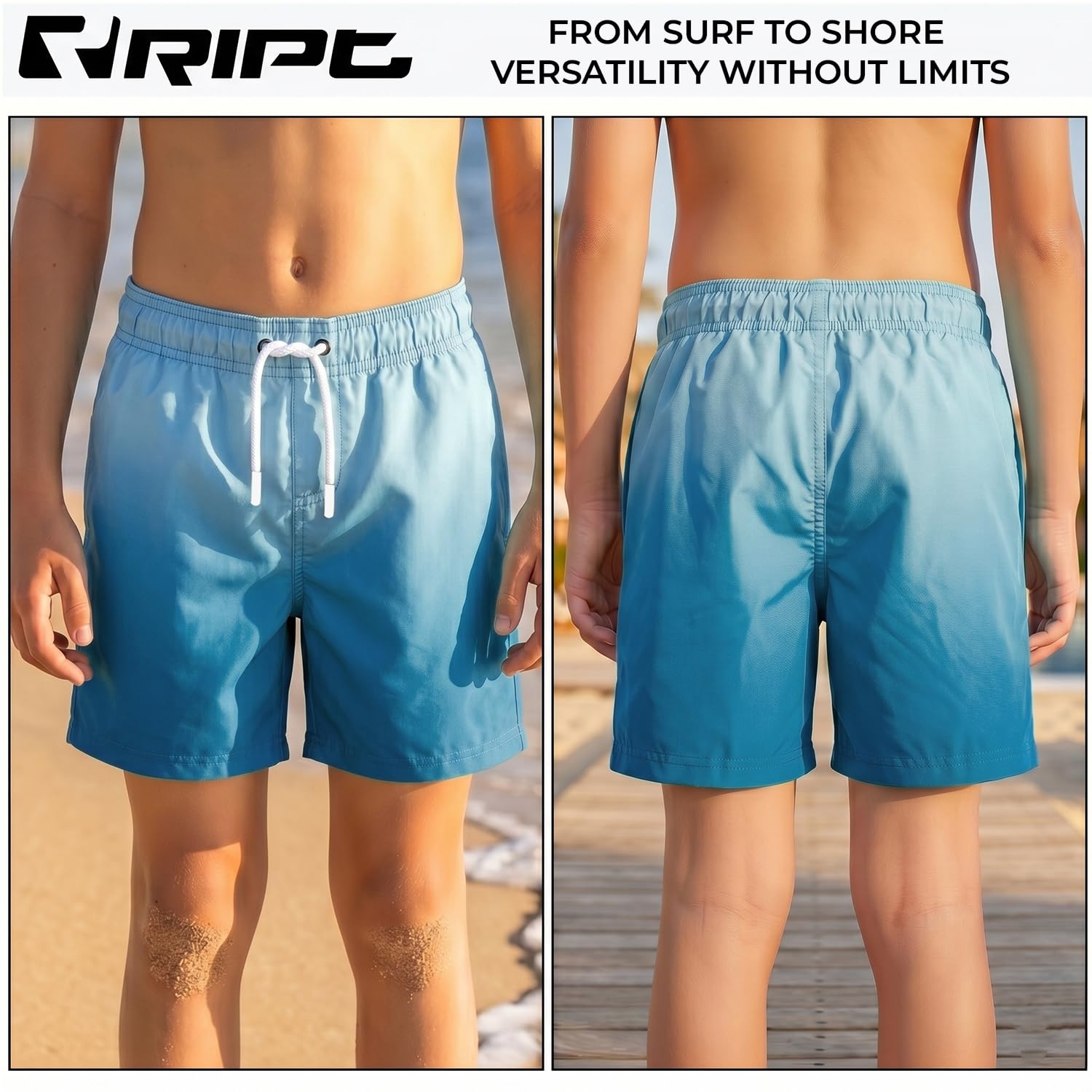 RIPT Bañador Niño Secado Rápido – Boardshort con Forro Malla, Protección UV 50, Pantalón Corto Surf Natación Playa Verano