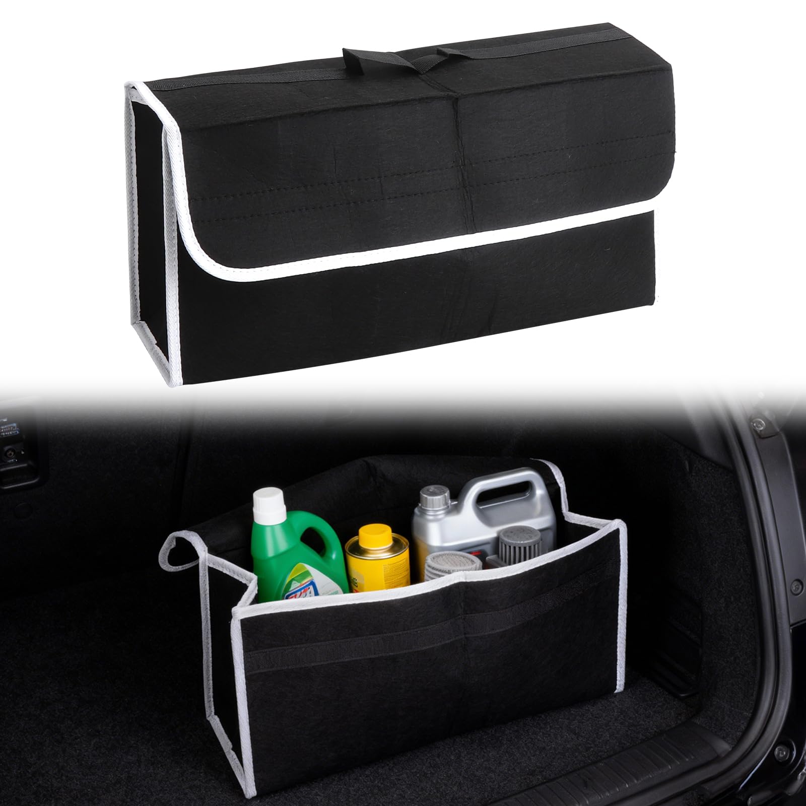 Organizador Maletero Coche Plegable Antideslizante Fieltro Grueso, Bolsa Multiuso Universal para Coche, Contenedor Salvaespacio Base Doble Estable, Material Ecológico sin Olor, 50×24×15 cm