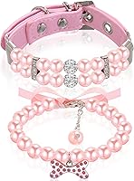 Vista 8 de Hicarer Juego de 2 collares de perlas y collar de perlas para perros pequeños y gatos, lindos collares de piel sintética para mascotas, collar
