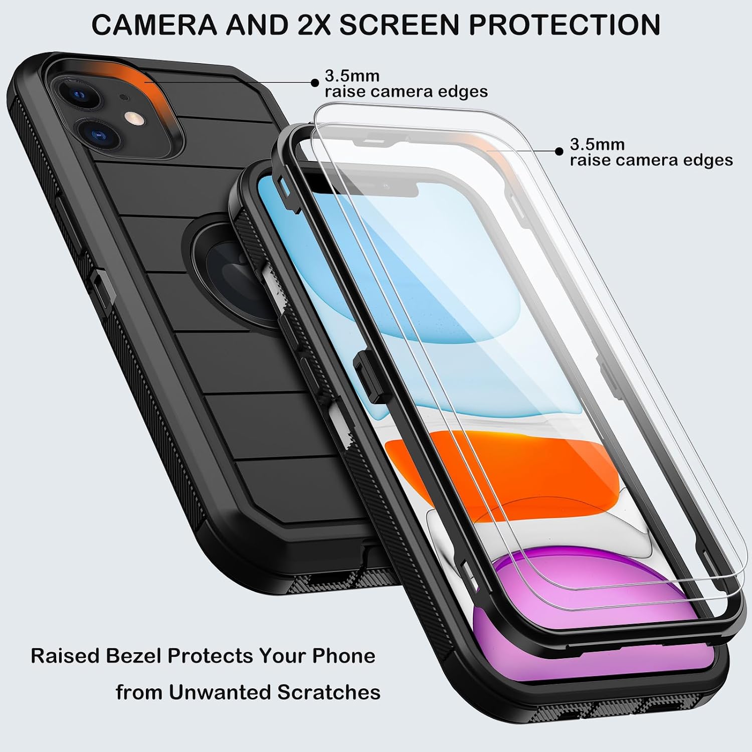 KECAI for iPhone 11 Case with Belt Clip Holster,2X Screen Protector,Heavy Duty Shockproof Drop Protection Military Grade Durable Full Body Phone Cover with Kickstand for Apple iPhone 11 Black