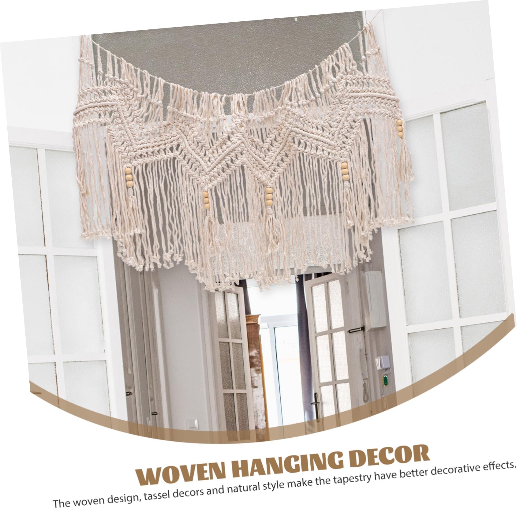 VOSAREA Rideau Macramé Bohème en Coton Tissé avec Pampilles, Décoration Murale et Porte D'entrée Style Naturel
