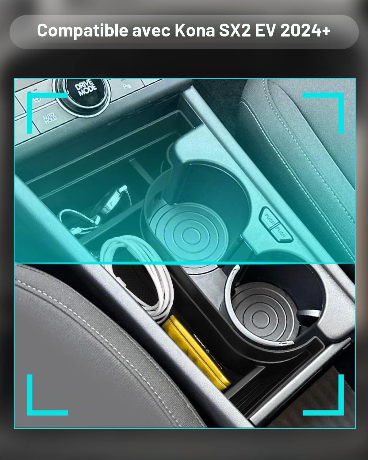 CDEFG Compatible avec Hyundai Kona EV électrique SX2 2026 Boîte de rangement Organiseur de Console Centrale Central Kona EV 2026 Accessoires