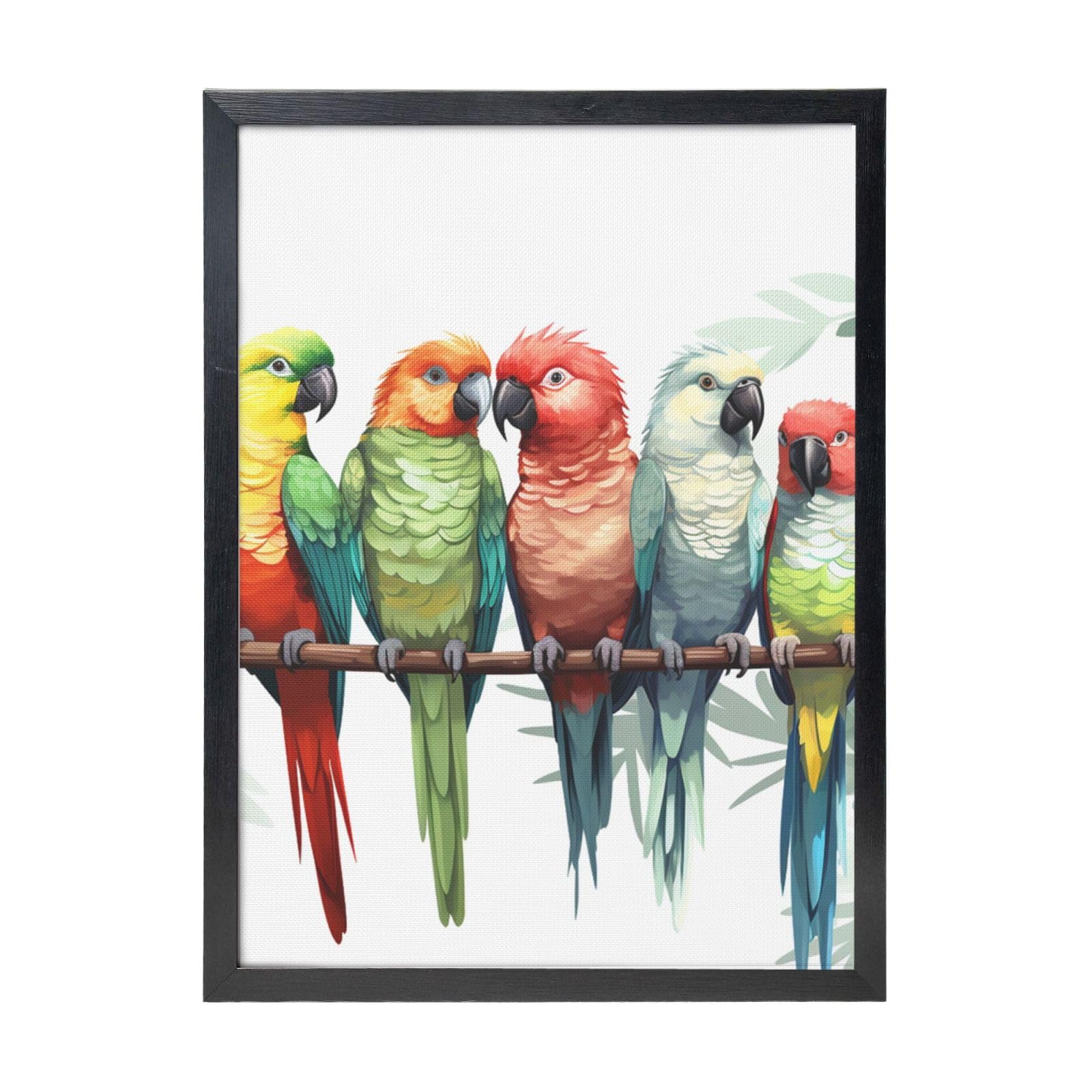 Framed Wall Art - Decorative Canvas Painting Colorful Parrots On Tree Pictures Poster Aesthetic Modern Prints Artwork for Bedroom Office Wall Decor Ready To Hang 12x16 in