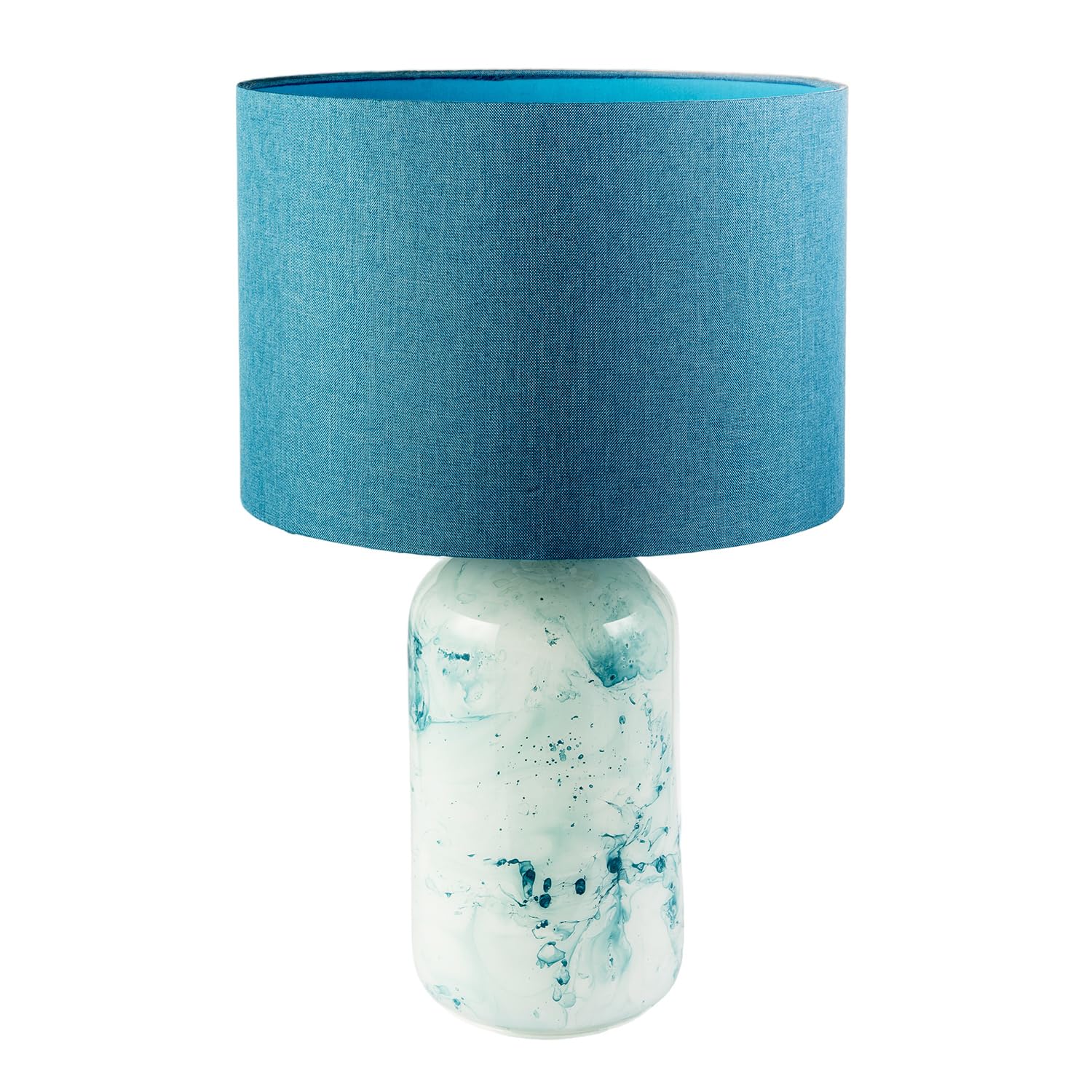 Happy Homewares White Modern Teal And Duck Egg Marble Drip Snowflake Glass Lamp With Shade
