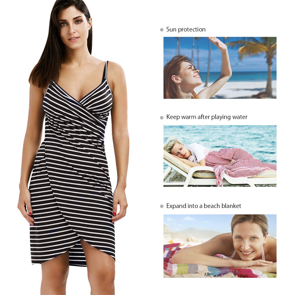 LumiSyne Bikini Copricostumi e Parei Donna Abito da Spiaggia Costumi da Bagno Copricostumi Vestito a Righe Moda Scollo a v Sexy Vestito Senza Maniche Mare Taglia Larga