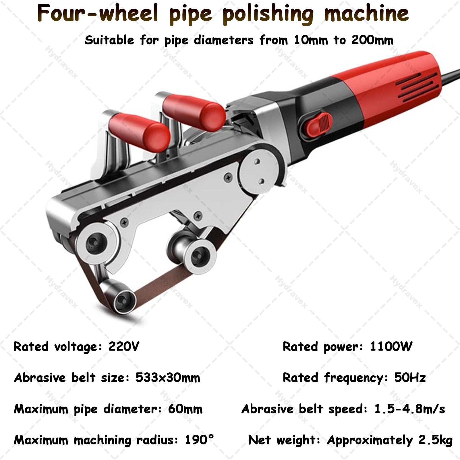 Máquina pulidora de metal con 6 velocidades variables y 5 bandas de lijado, lijadora de tubos de acero inoxidable para moler aluminio, hierro y plástico