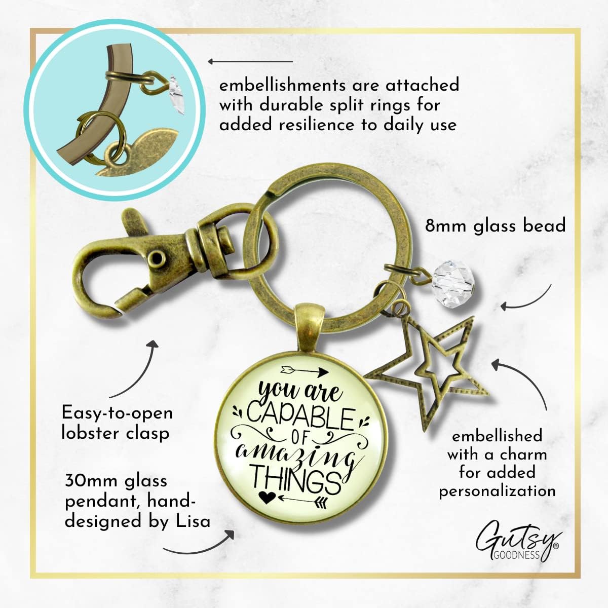 Inspirational Strong Woman Keychain Boho Handcrafted Message Jewelry Key Ring Fob Purse Clip Pendant