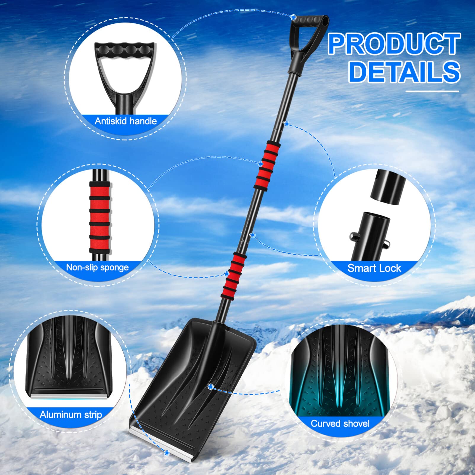 Yardwe Pala Da Neve, Portatile Pala Pieghevole, Pala Da Giardino, Pala Da Neve In Iron Adatto Per LAuto Il Campeggio LEsterno