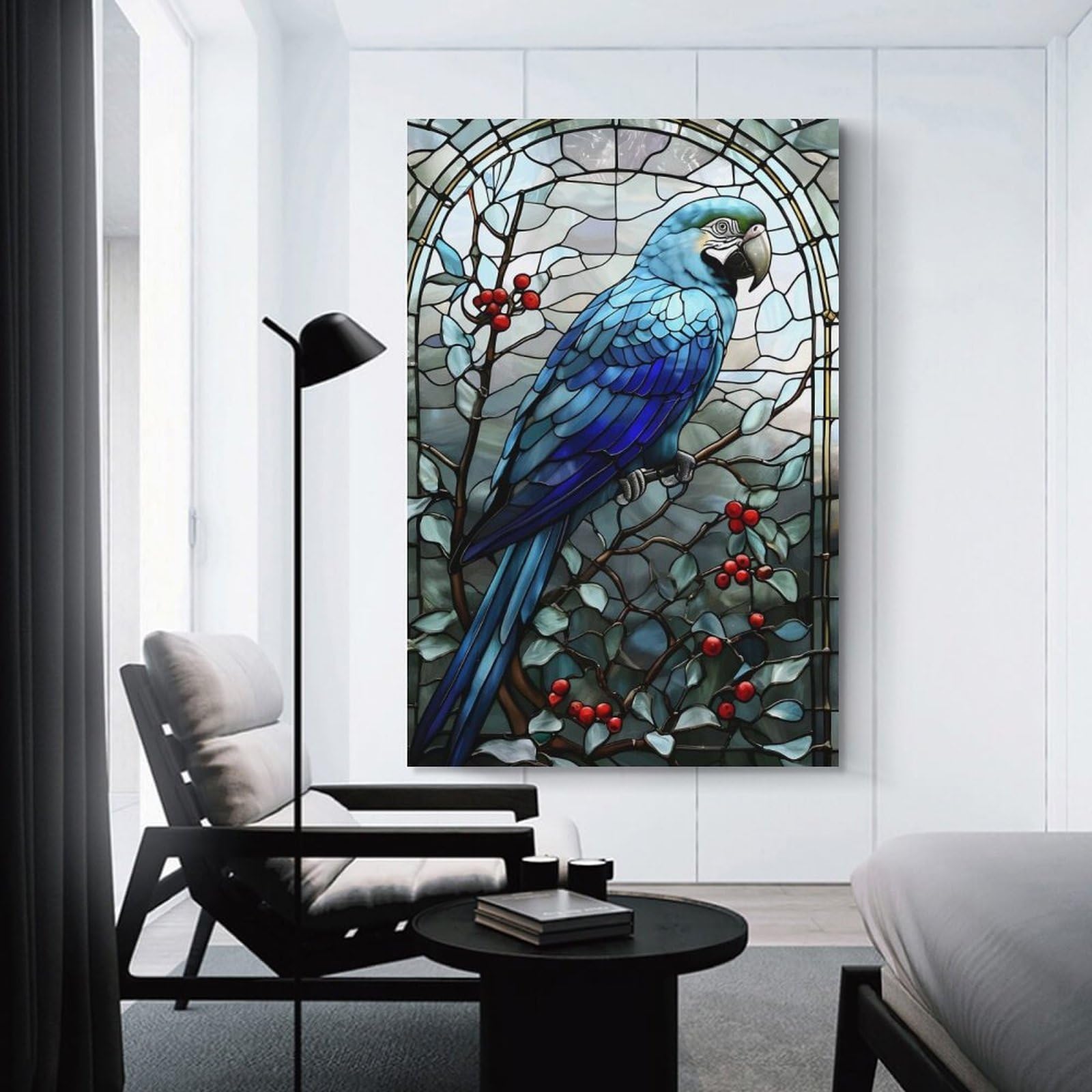Junmoney Stained Glass Parrot Canvas Wall Picture 20x30inch(50x75cm), for Living Spaces, Bedrooms Or Relaxed Rooms, Modern Wall Decor for Cosy Interiors