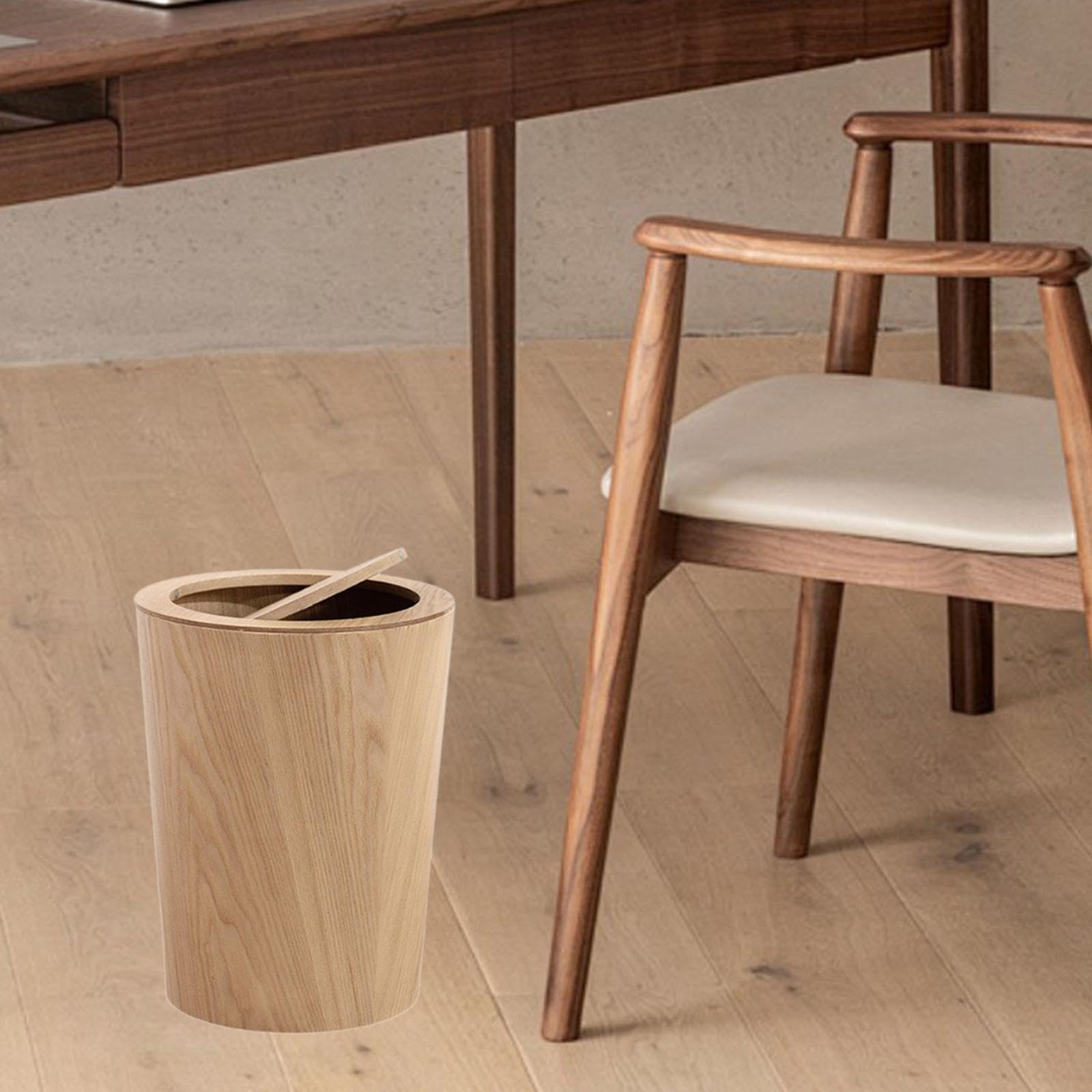 Sharplace Papelera de Madera con Tapa, Papelera Redonda de Estilo Japonés Moderno, Papelera de Madera para Oficina, Dormitorio, Hogar Y Cocina, Color Madera, Individual