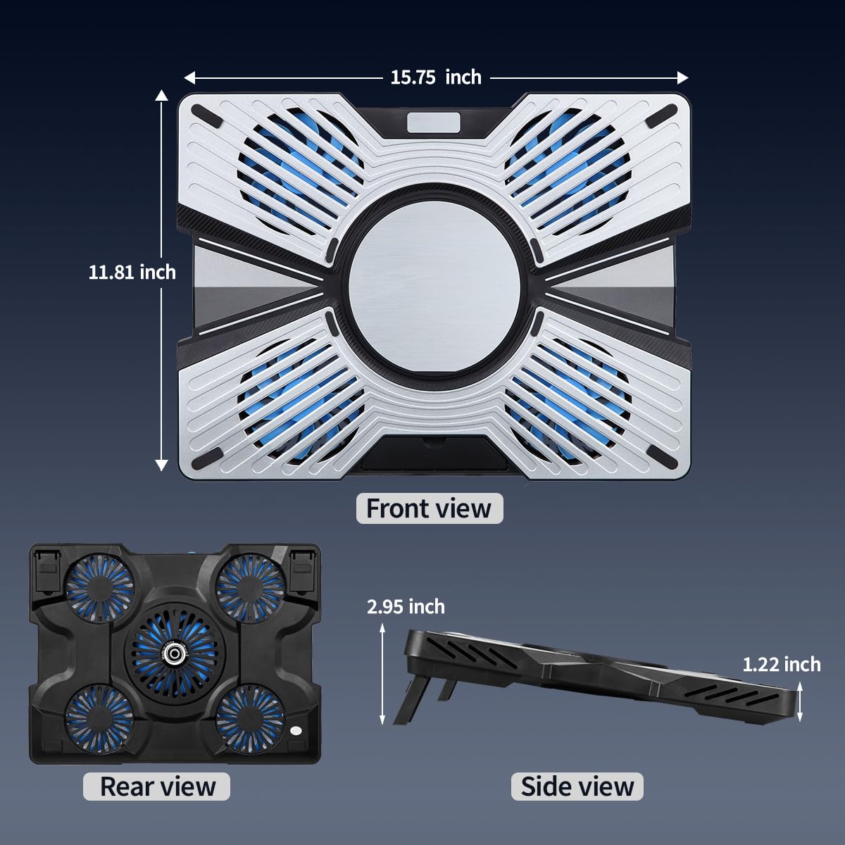 IMMOENUC Refroidisseur semi-conducteur pour ordinateur portable avec 5 ventilateurs et plaque en aluminium ultra silencieux, vitesse réglable + support pour ordinateurs portables de 12 à 21" (MacBook